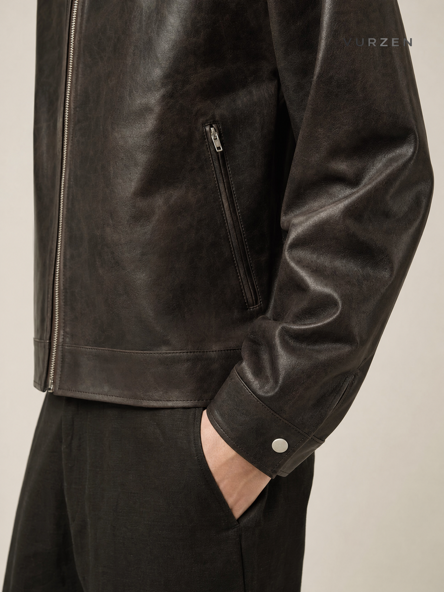 Retro PU Leather Aviator Biker Jacket for Men detail