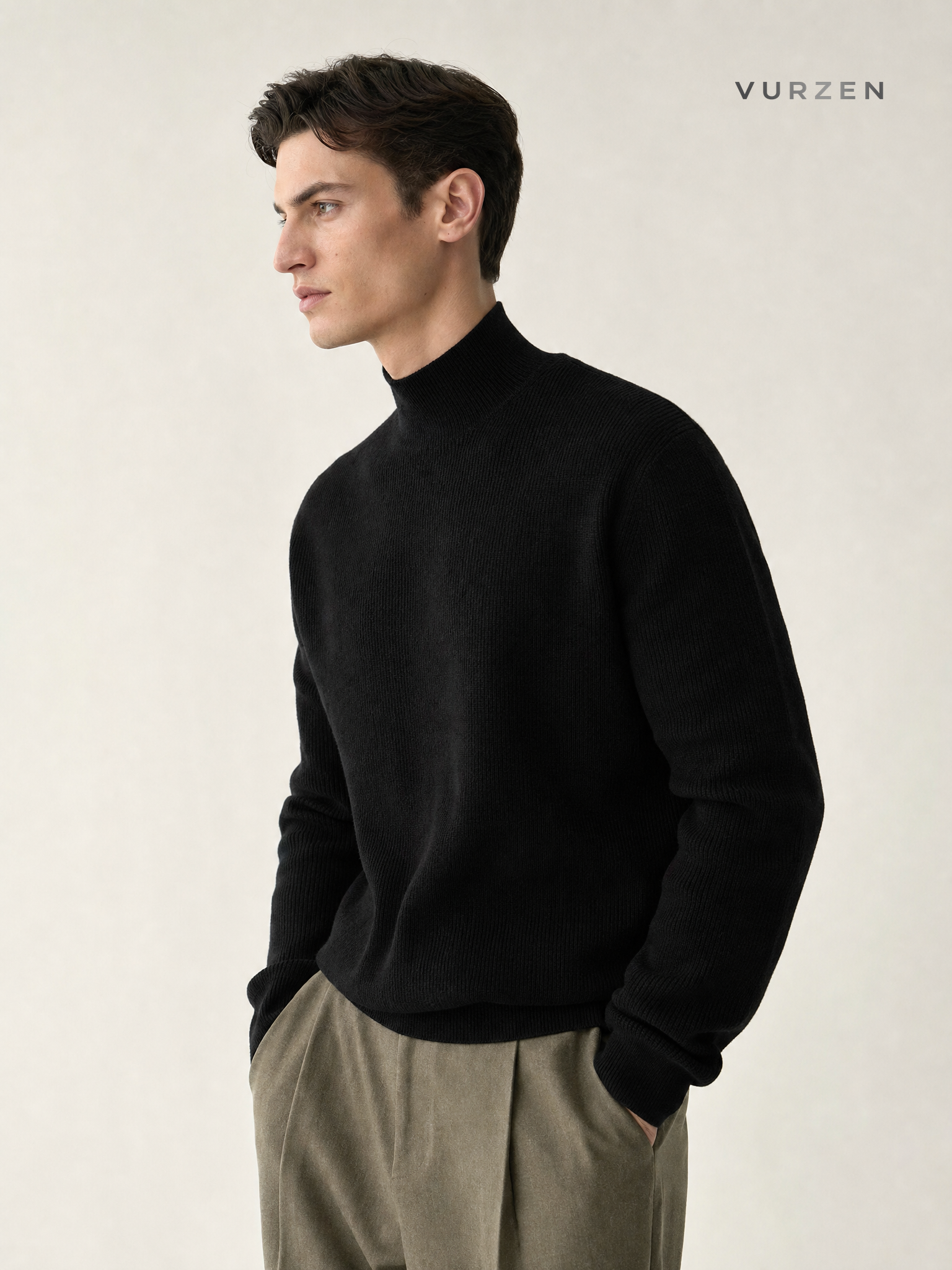 Slim Fit Half-Turtleneck Core-Spun Yarn Sweater detail