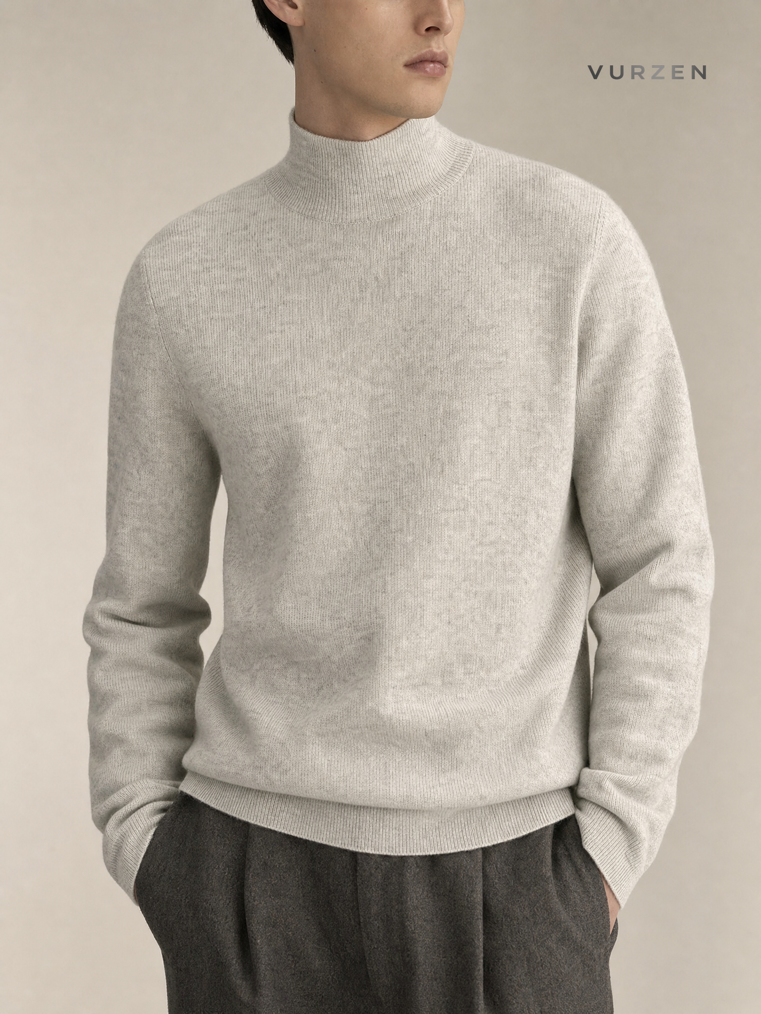 Slim Fit Half-Turtleneck Core-Spun Yarn Sweater detail