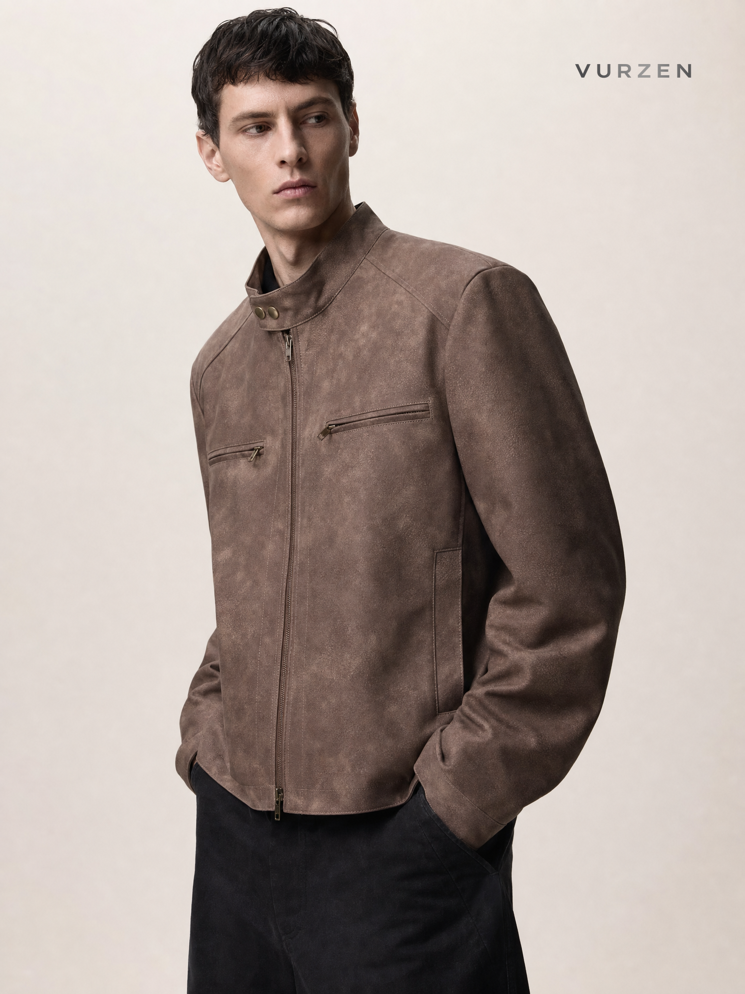 Vintage Brown Corduroy Hooded Biker Jacket Vintage Brown Corduroy Hooded Biker Jacket detail