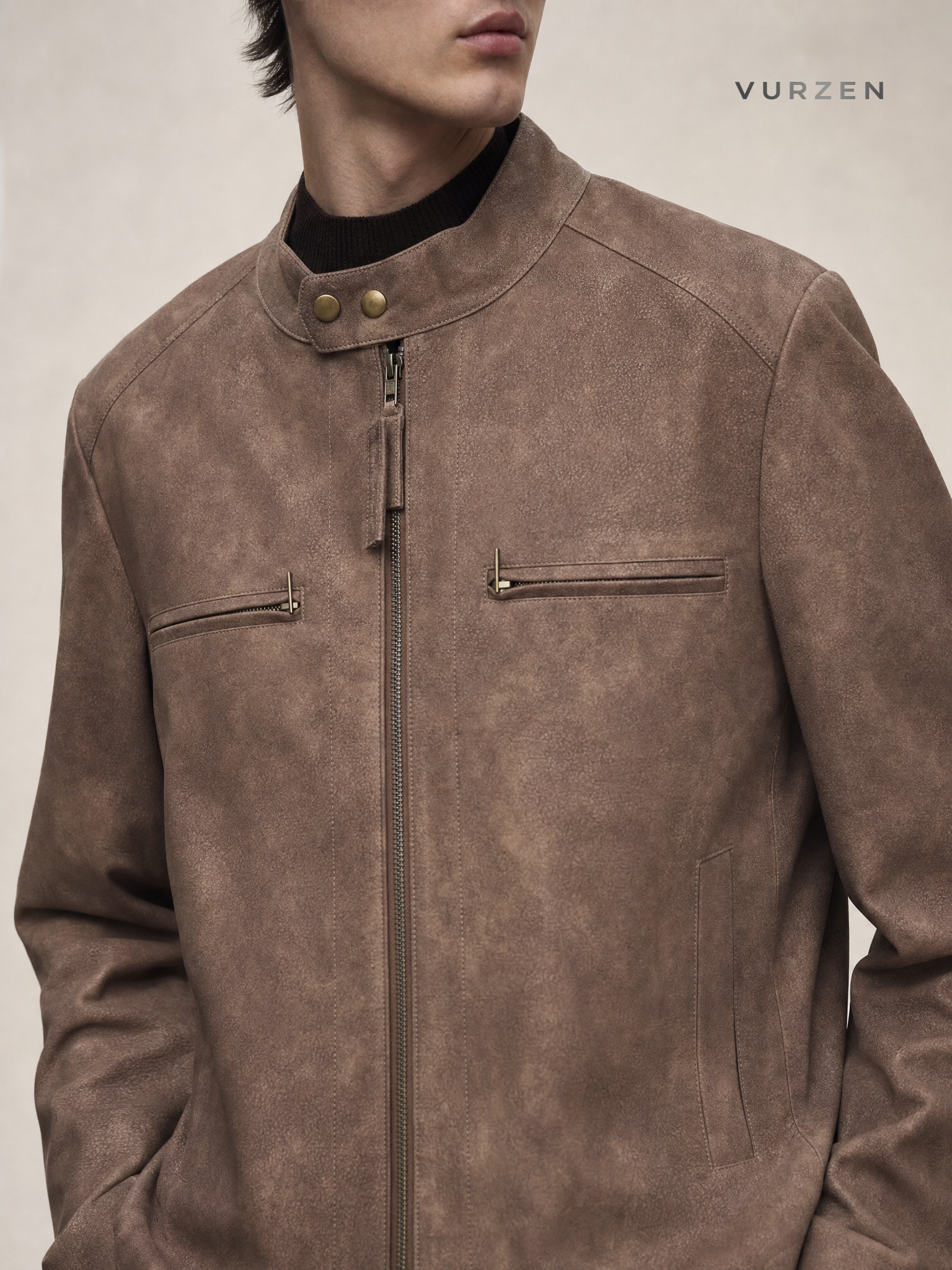 Vintage Brown Corduroy Hooded Biker Jacket Vintage Brown Corduroy Hooded Biker Jacket detail