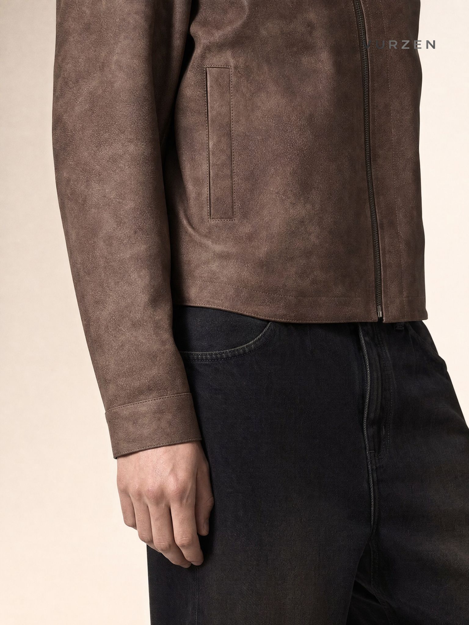 Vintage Brown Corduroy Hooded Biker Jacket Vintage Brown Corduroy Hooded Biker Jacket detail