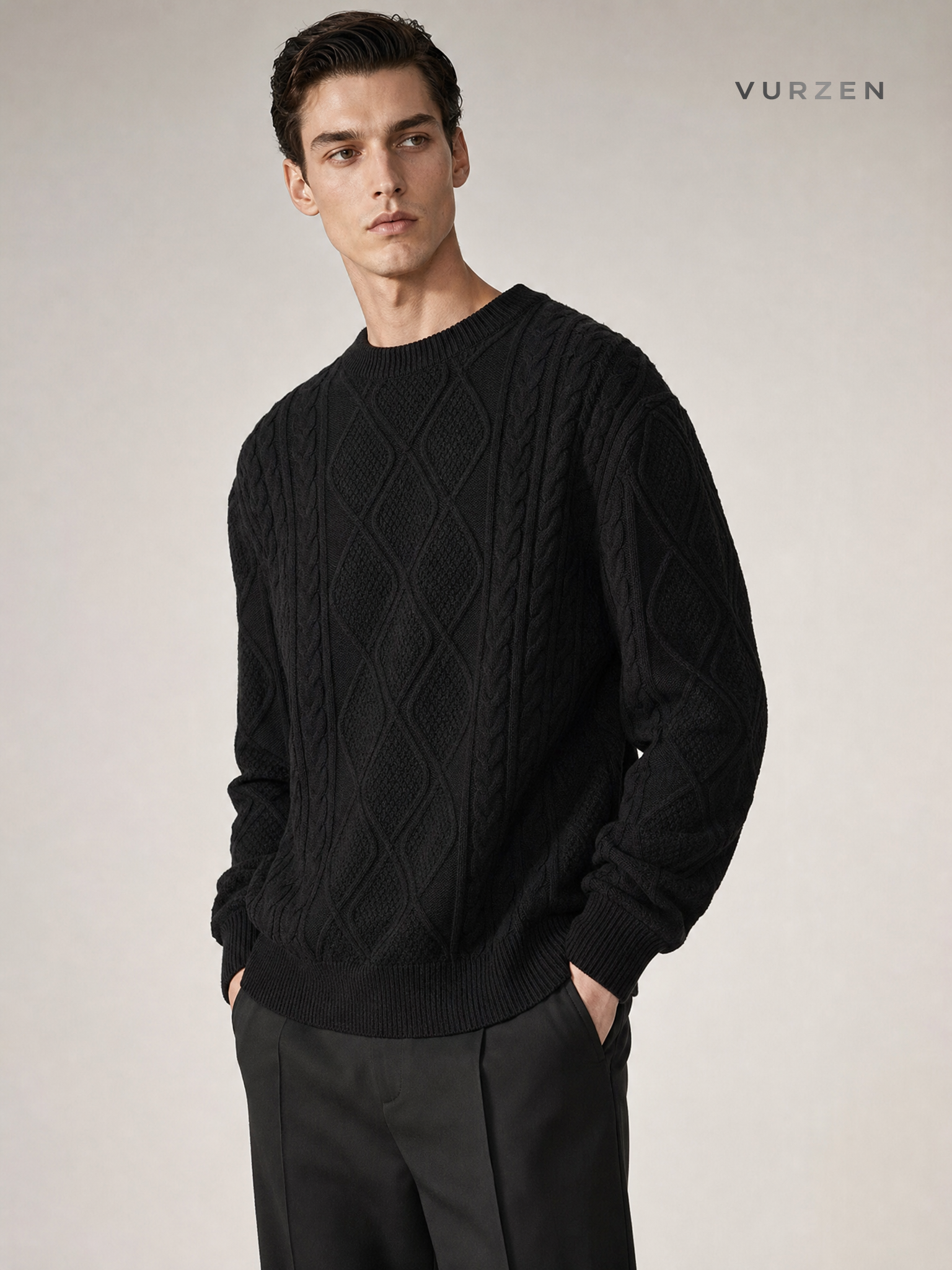 Vintage Thick Knit Pullover Sweater for Men detail
