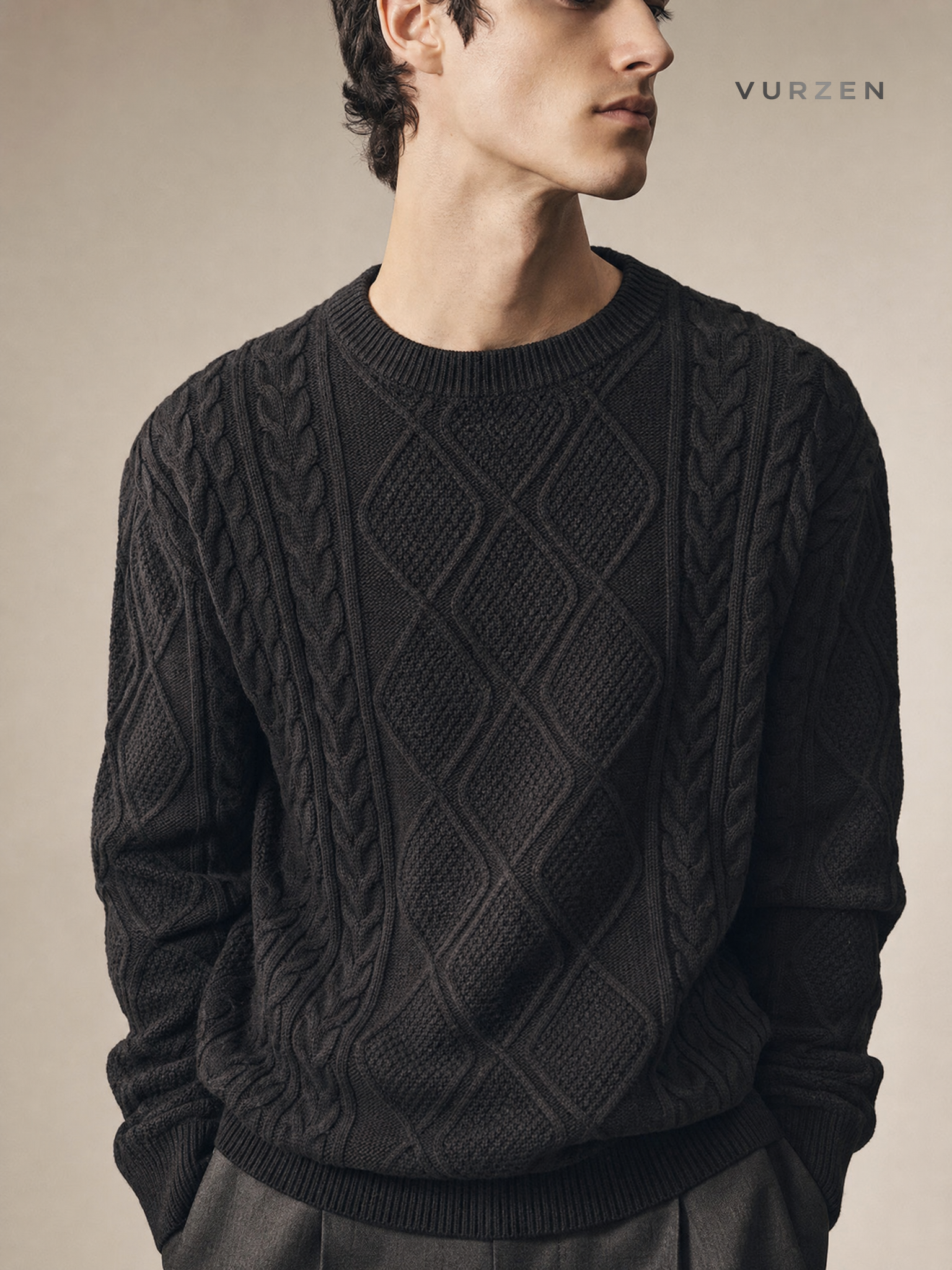 Vintage Thick Knit Pullover Sweater for Men detail