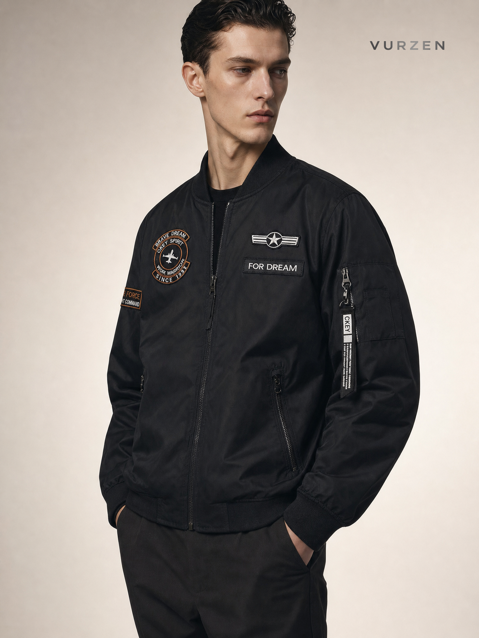 2025 Men’s Lightweight Corduroy Flight Jacket with Hood detail