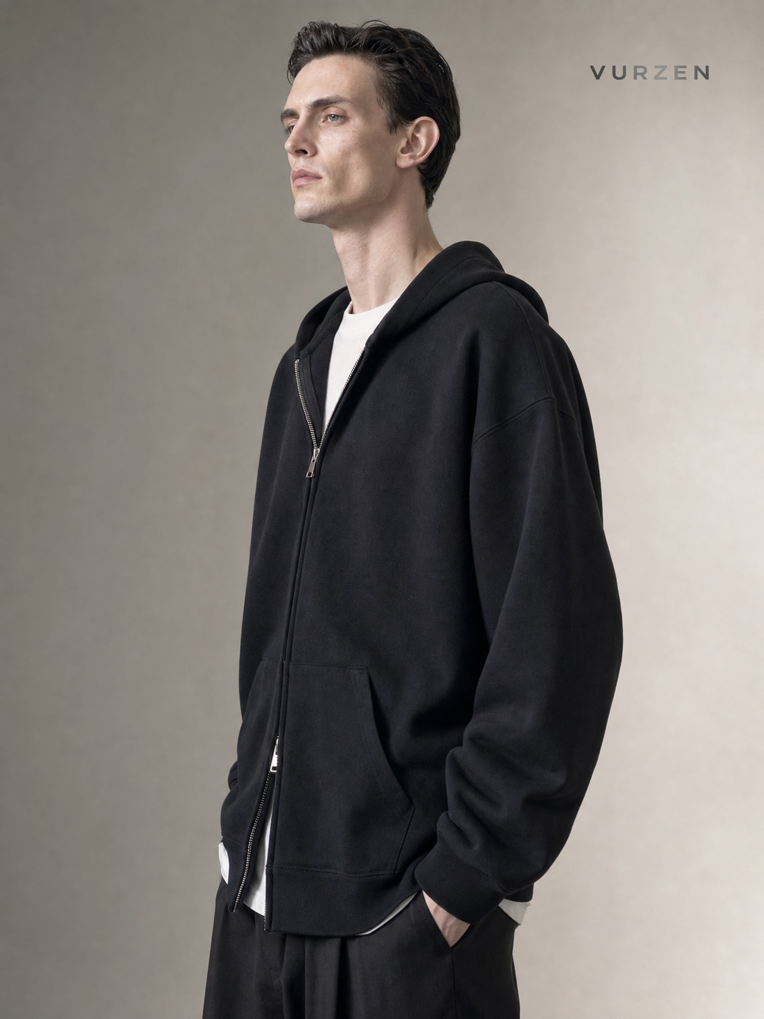 2024 Fall Heavyweight Hooded Zip-Up Sweatshirt detail