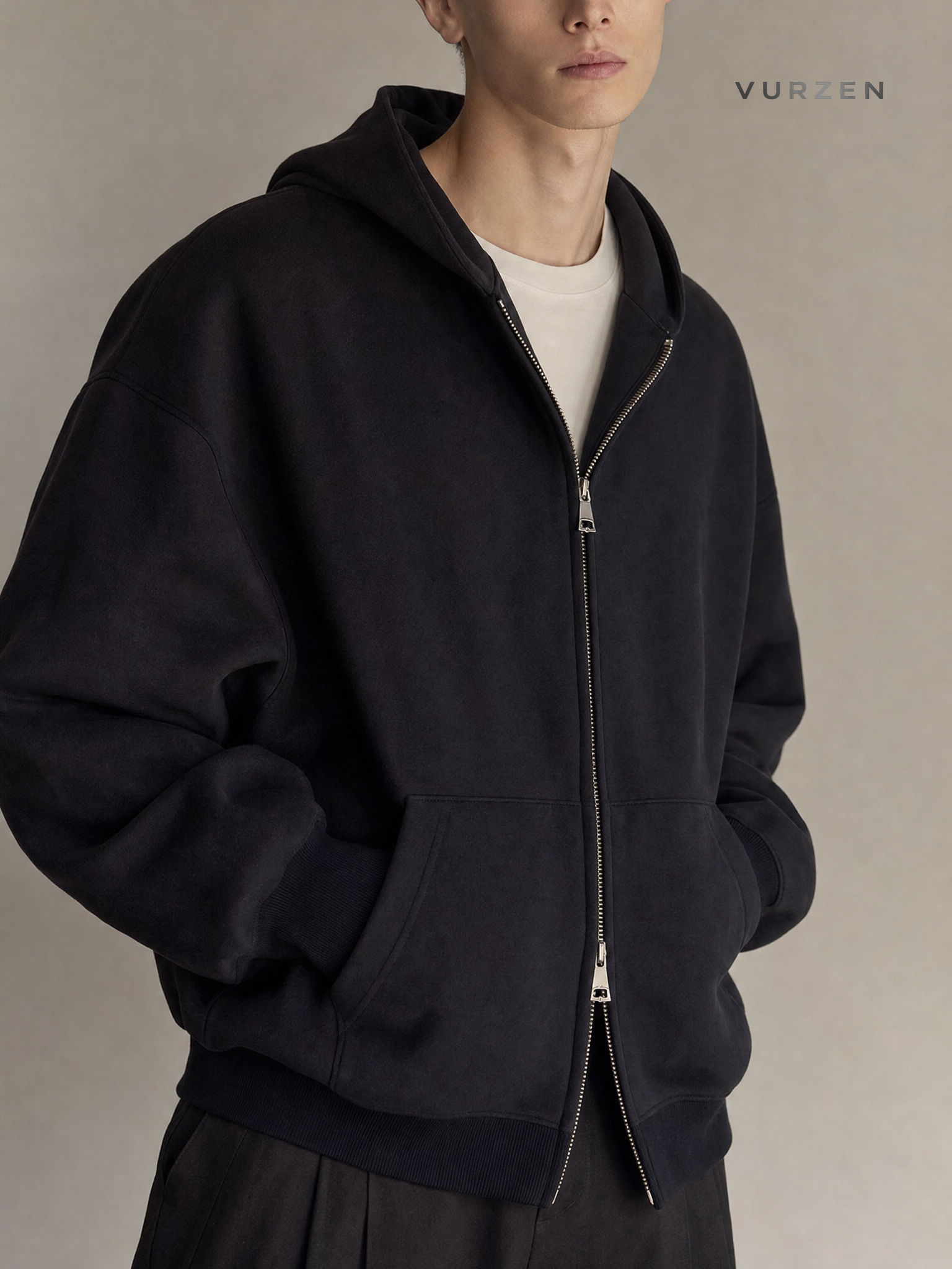2024 Fall Heavyweight Hooded Zip-Up Sweatshirt detail
