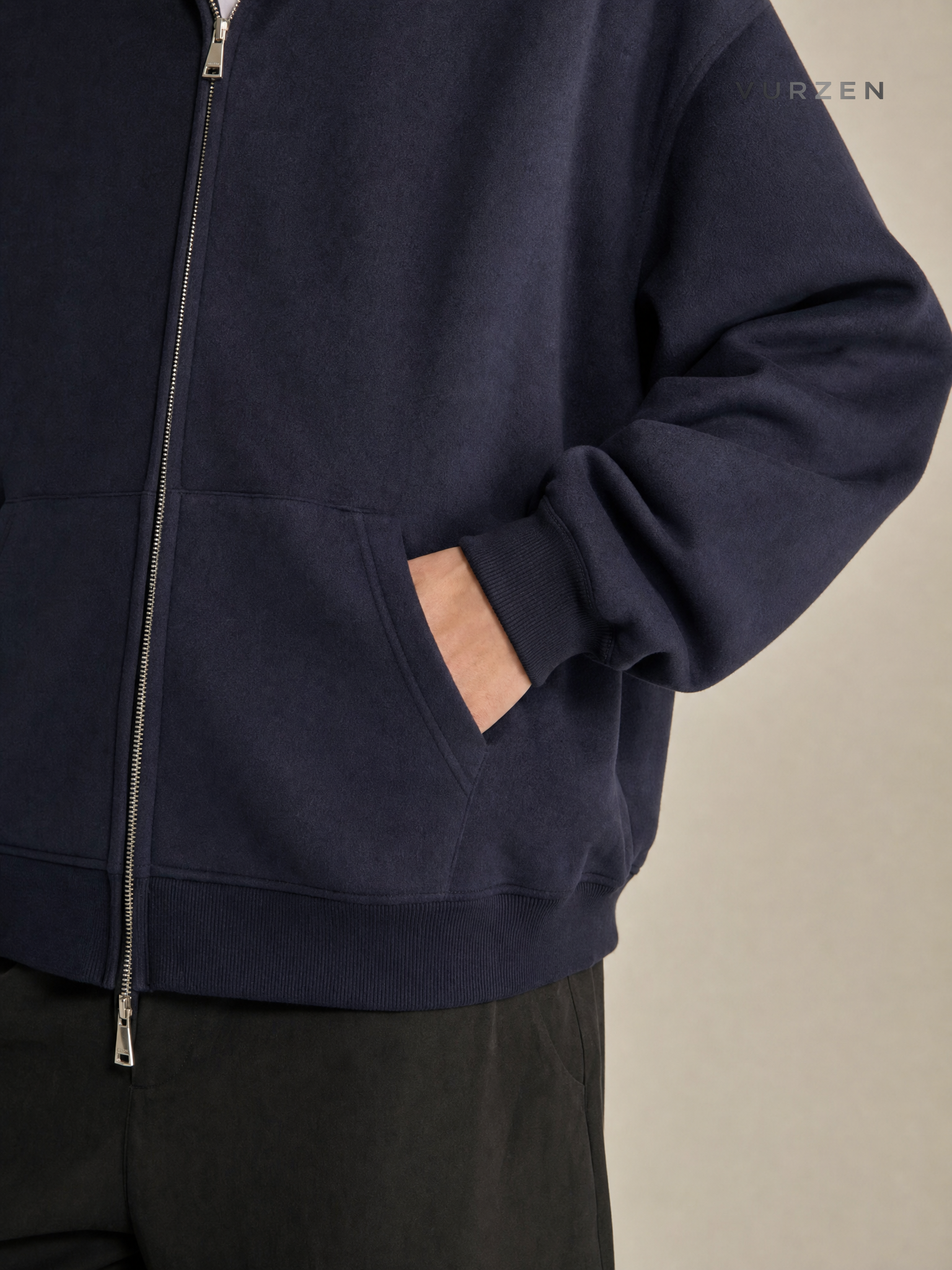 2024 Fall Heavyweight Hooded Zip-Up Sweatshirt detail