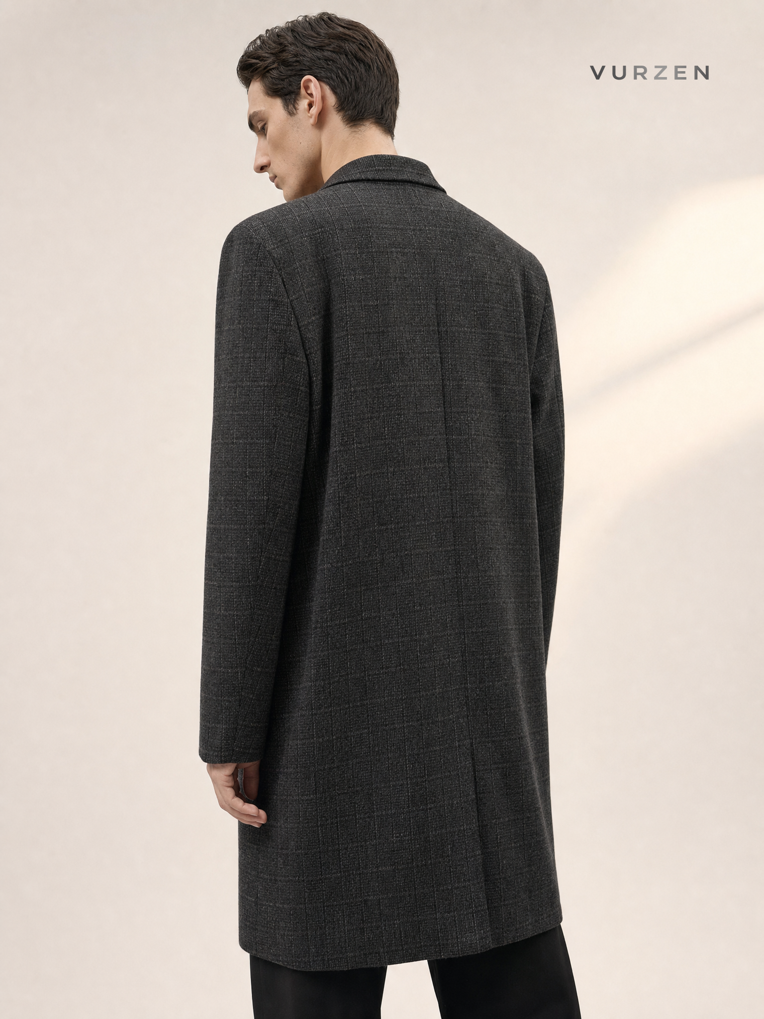 MTLCLOTHES Plaid Loose Wool Blend Long Coat detail
