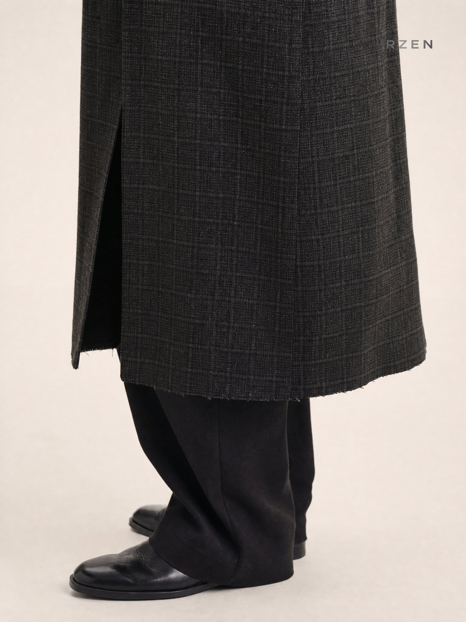 MTLCLOTHES Plaid Loose Wool Blend Long Coat detail