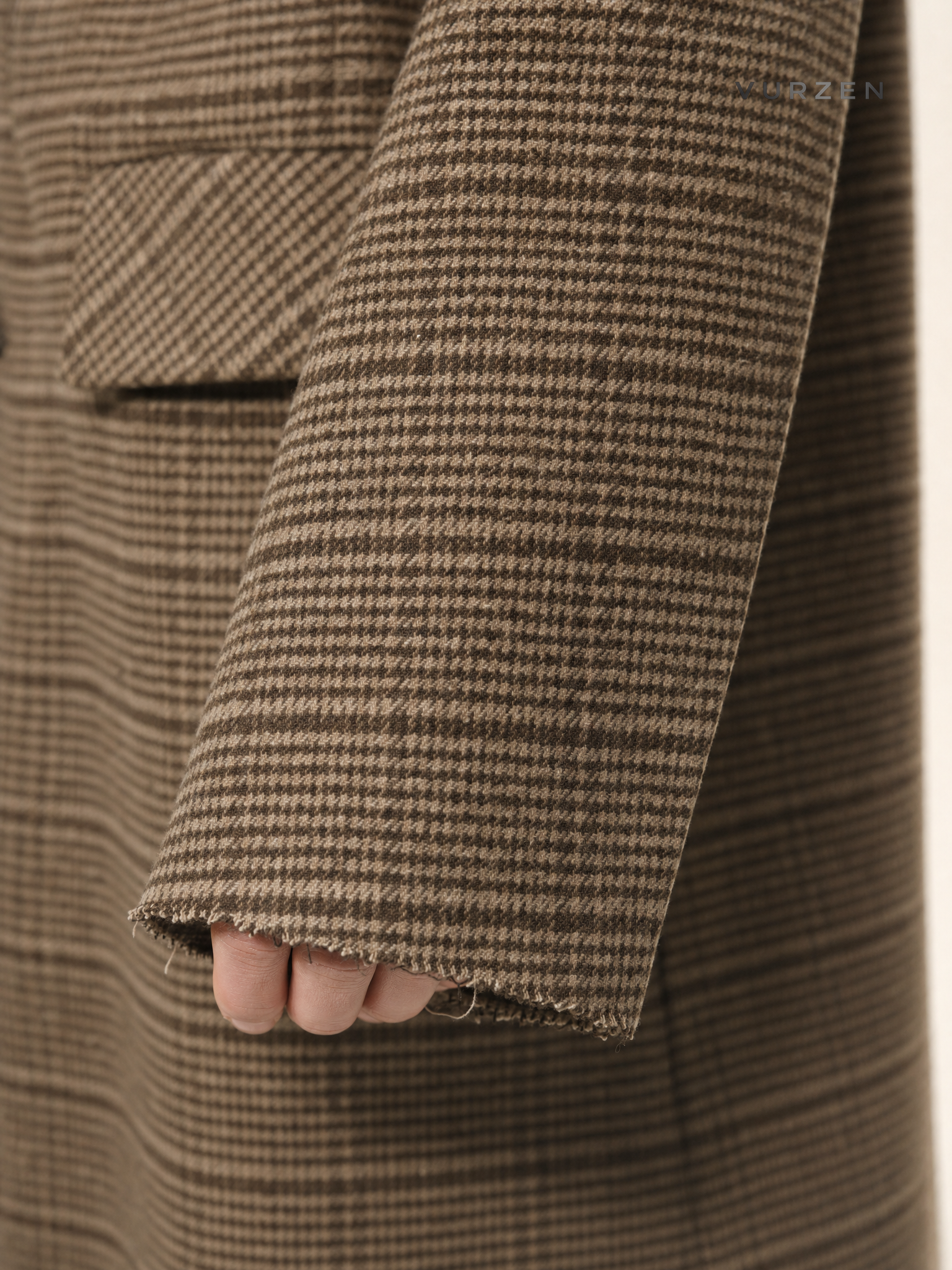 MTLCLOTHES Plaid Loose Wool Blend Long Coat detail