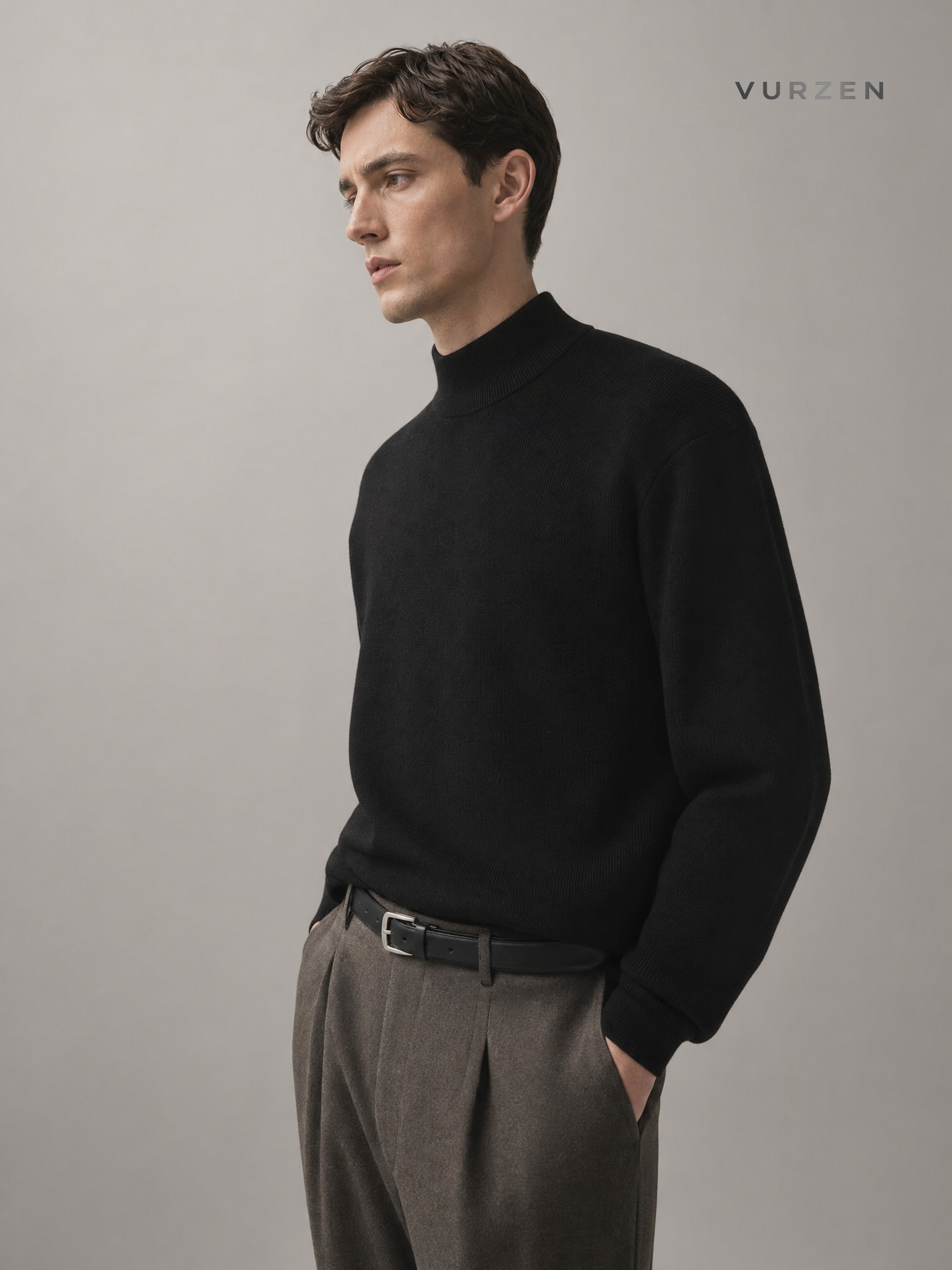 Vintage Style Men’s Half-Turtleneck Knit Sweater detail