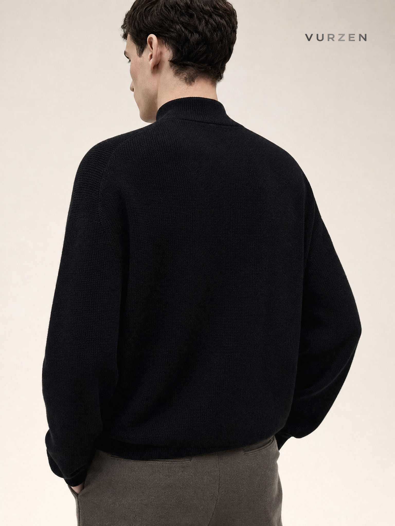 Vintage Style Men’s Half-Turtleneck Knit Sweater detail