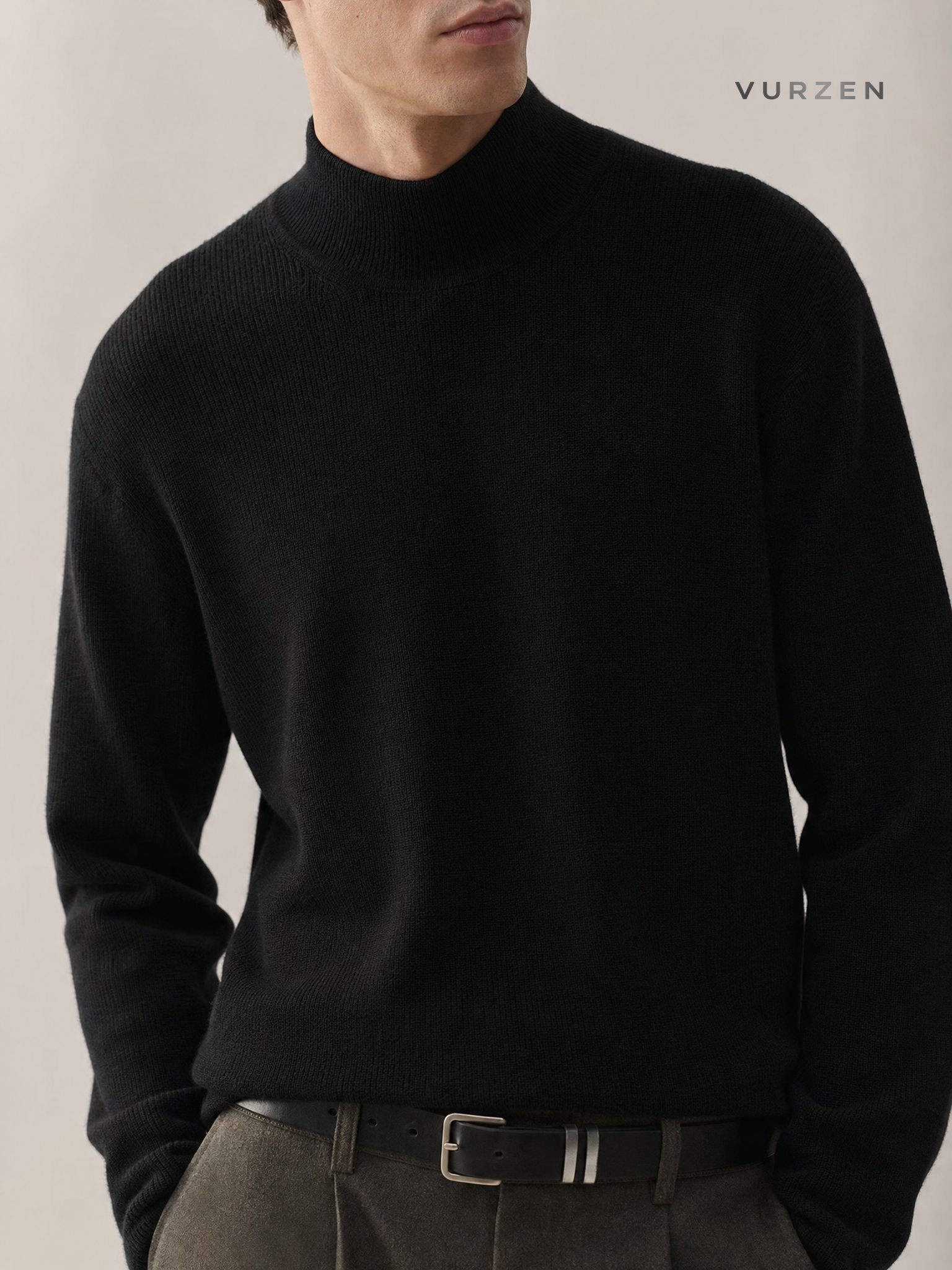 Vintage Style Men’s Half-Turtleneck Knit Sweater detail