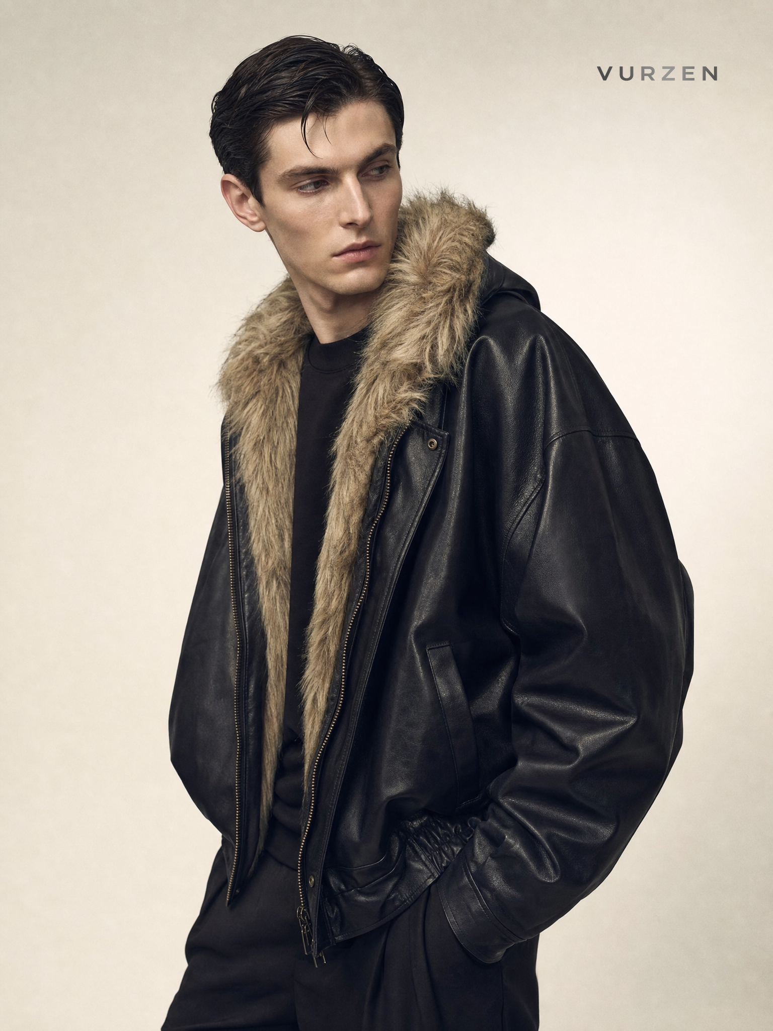 Men’s Premium Reversible Faux Fur Winter Jacket detail