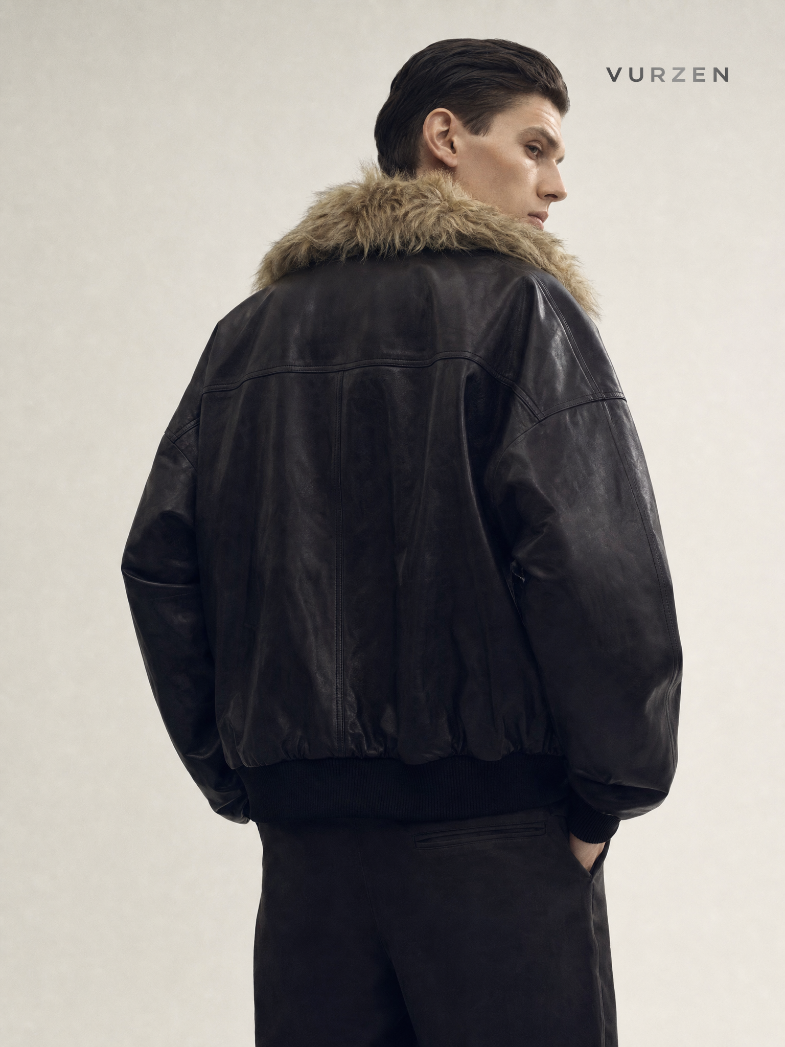 Men’s Premium Reversible Faux Fur Winter Jacket detail