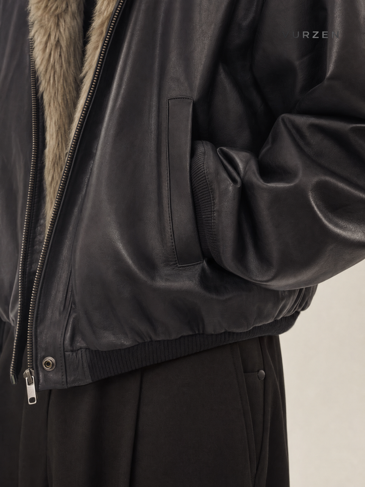 Men’s Premium Reversible Faux Fur Winter Jacket detail