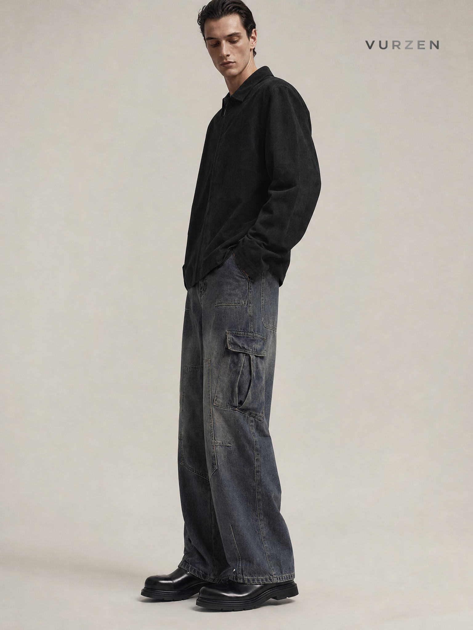 Vintage High-Waist Multi-Pocket Wide-Leg Denim Pants Vintage High-Waist Multi-Pocket Wide-Leg Denim Pants detail