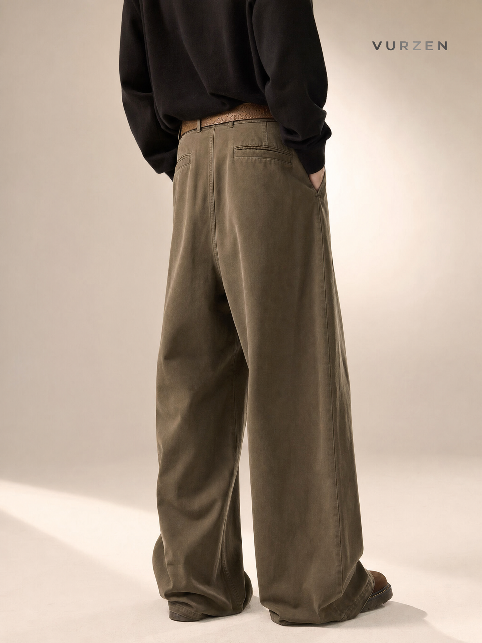 2025 Brown Relaxed Fit Straight Leg Denim Pants detail