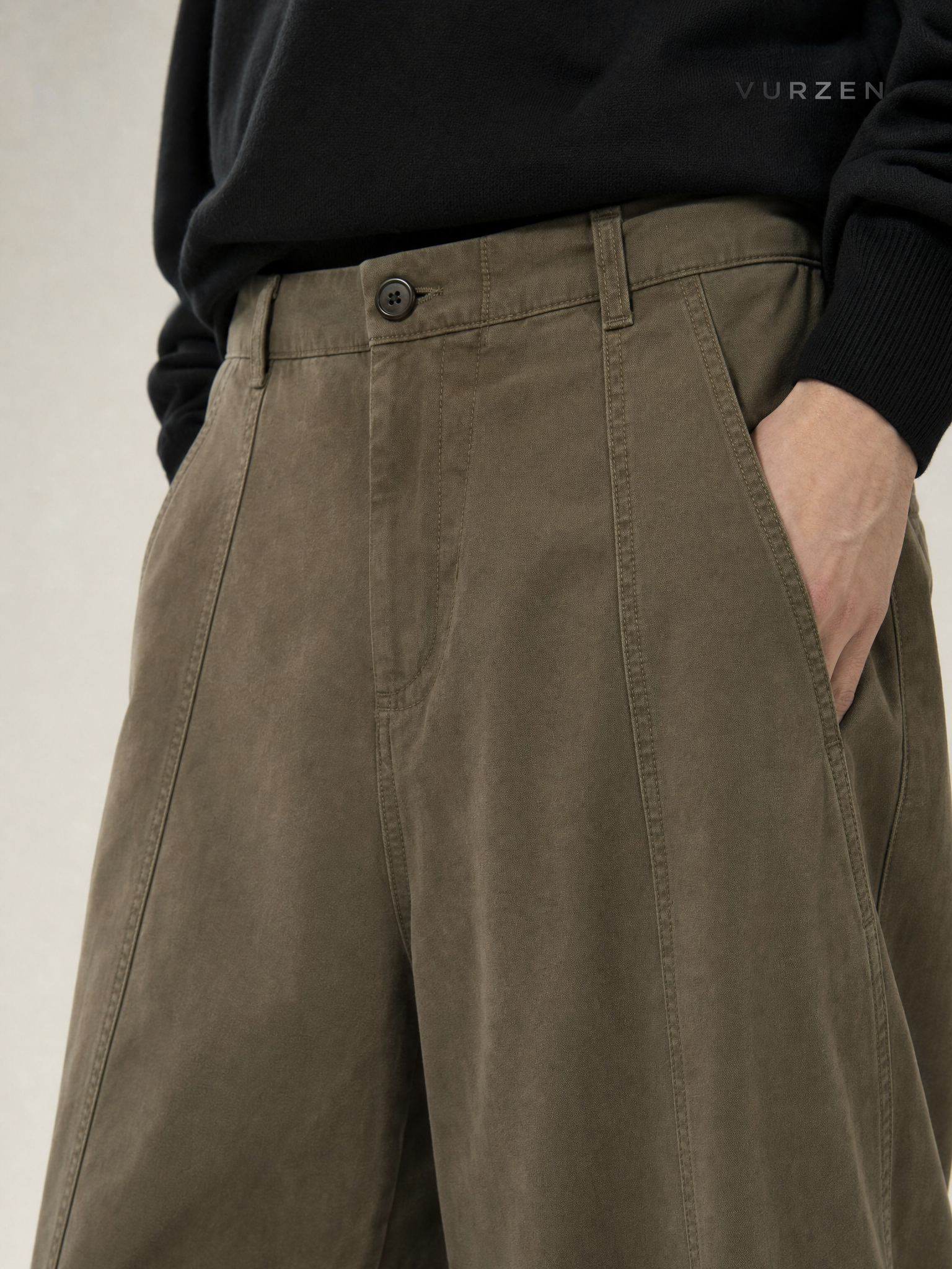 2025 Brown Relaxed Fit Straight Leg Denim Pants detail