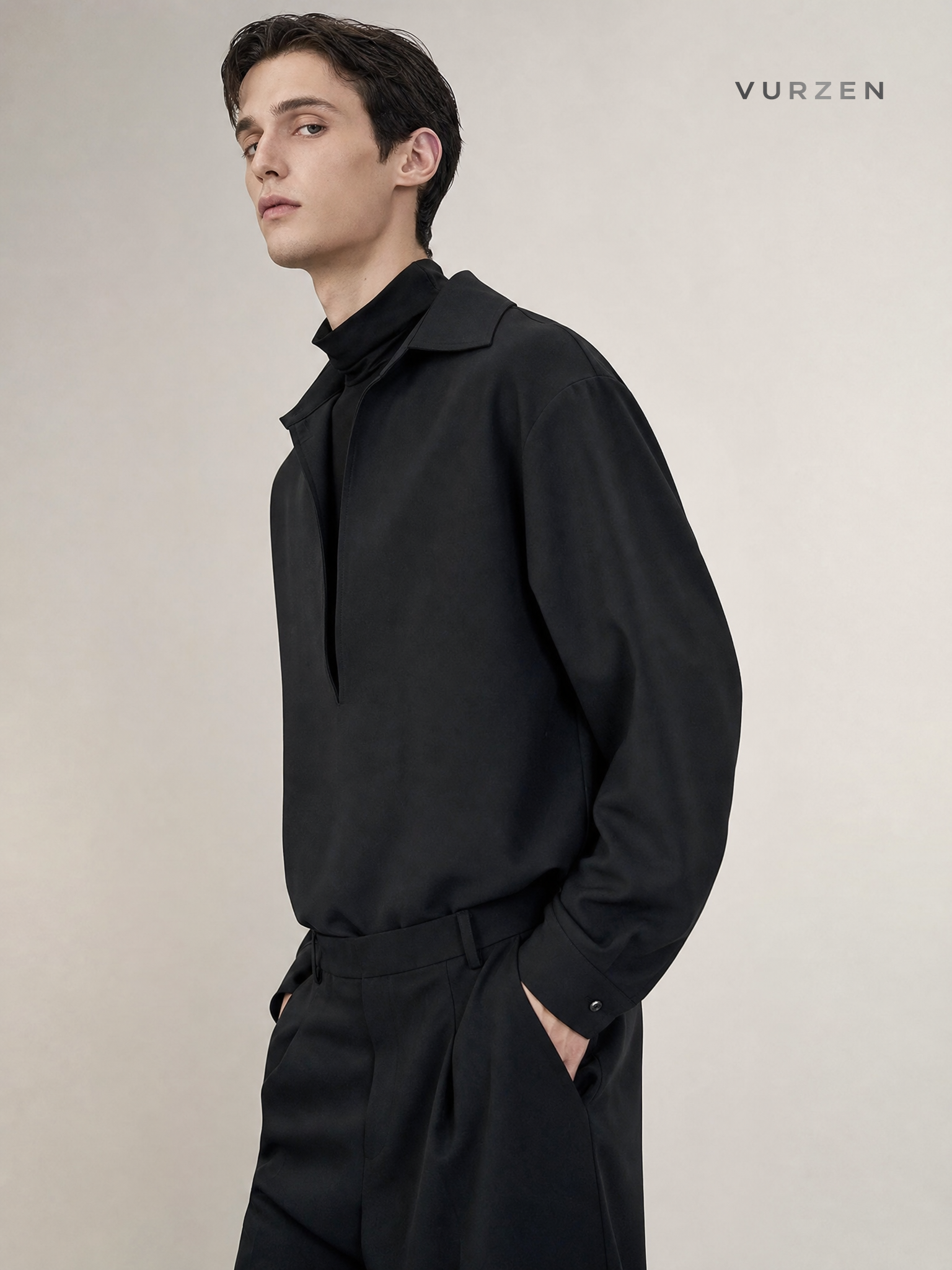French V-Neck Colorblock Pullover Shirt for Men detail