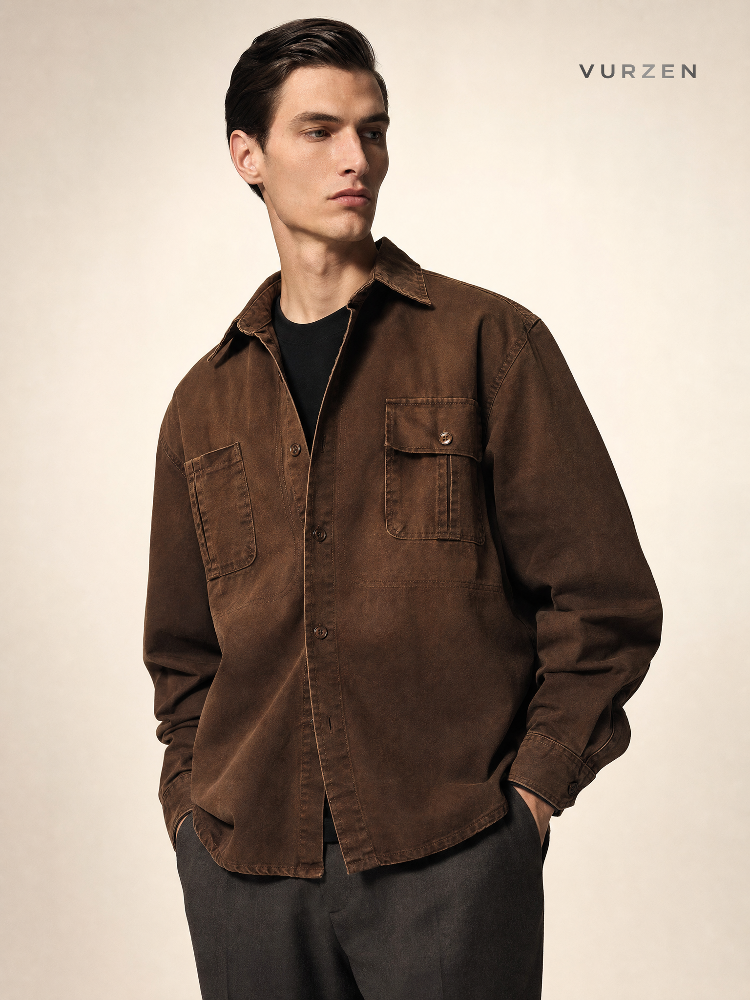 Vintage Heavyweight Cotton Workshirt Jacket for Men detail
