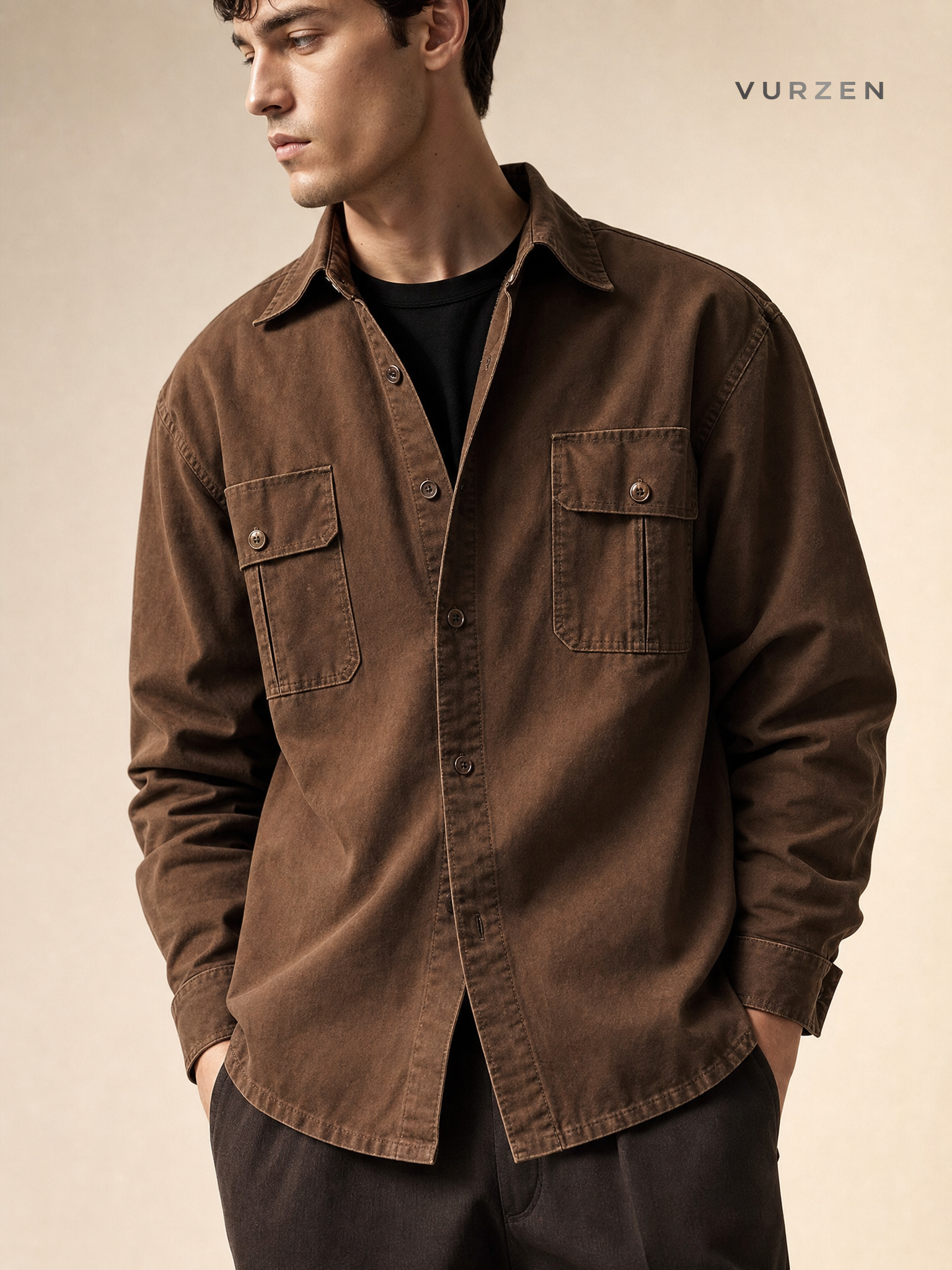 Vintage Heavyweight Cotton Workshirt Jacket for Men detail