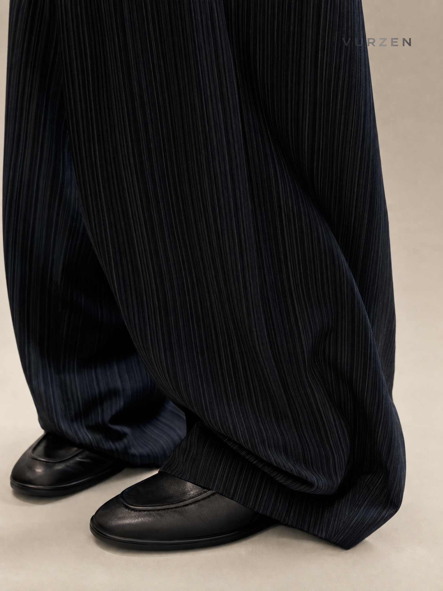 Vintage Black Blue Striped Wide-Leg Casual Pants detail