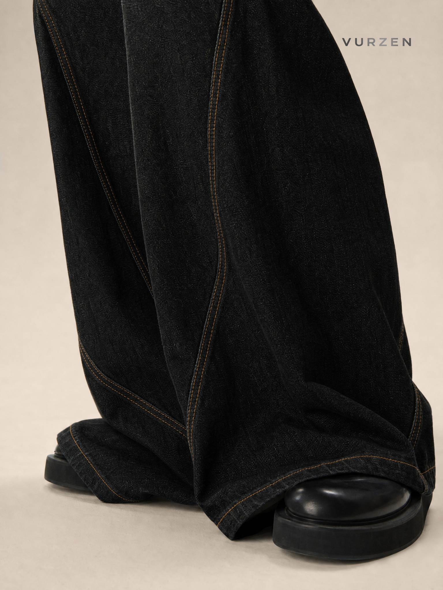 Vintage Plaid Patchwork Straight Leg Denim Jeans detail