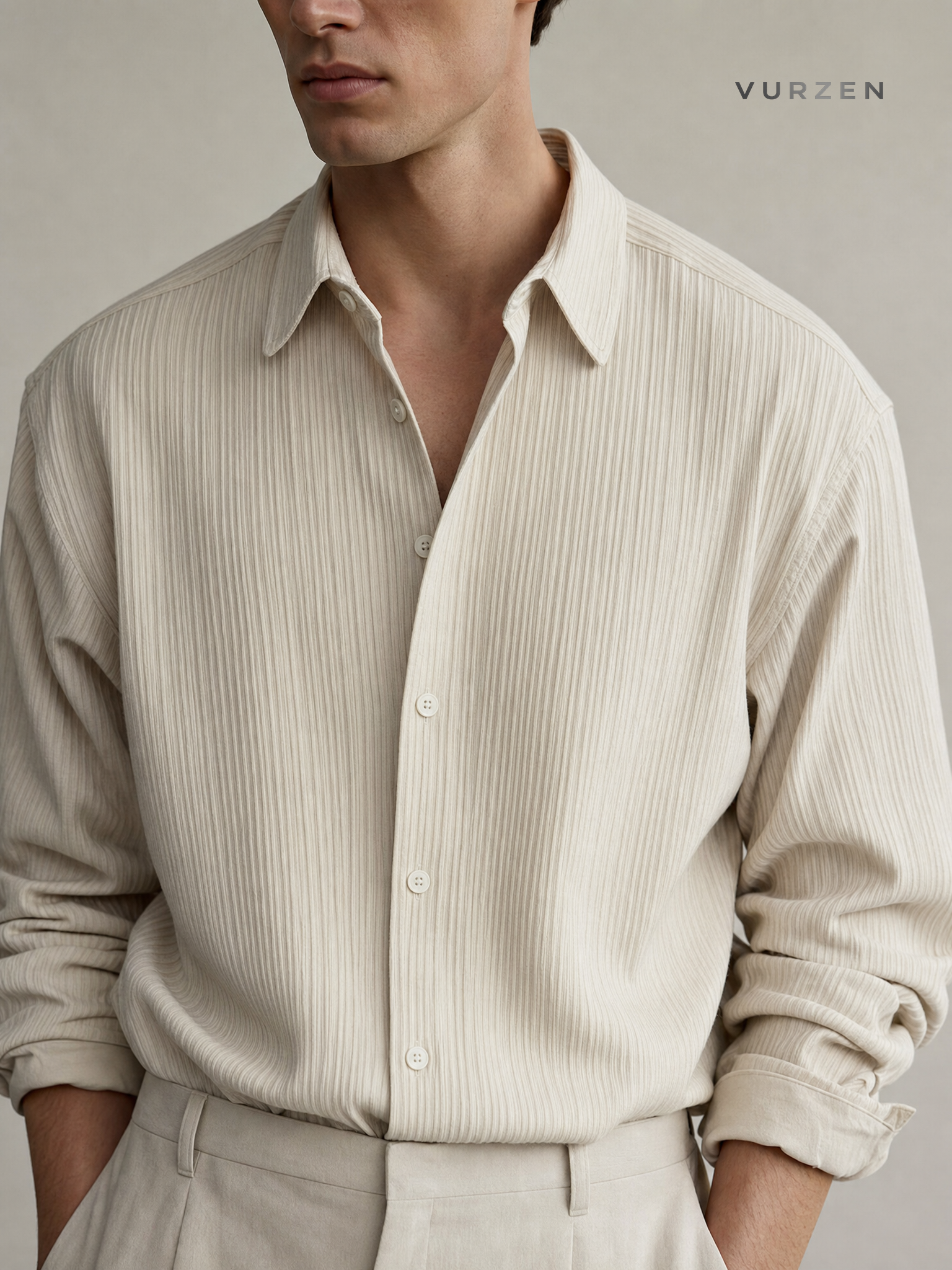 Premium Textured Long-Sleeve Casual Shirt for Men detail