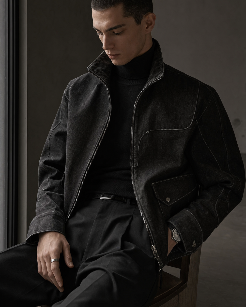 909672480802 top dark minimal jacket dark lookbook 05
