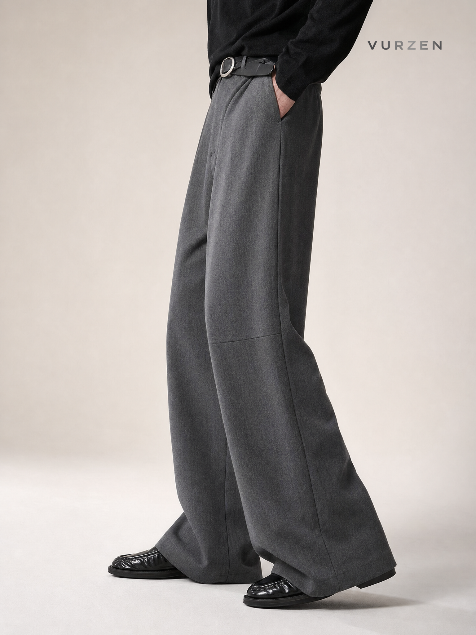 Cleanfit Gray Wide-Leg Wrinkle-Free Dress Pants detail