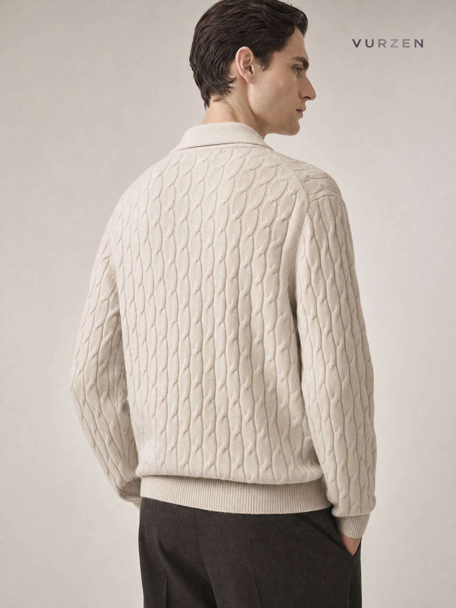 Premium 100% Wool Men’s Cardigan Sweater detail