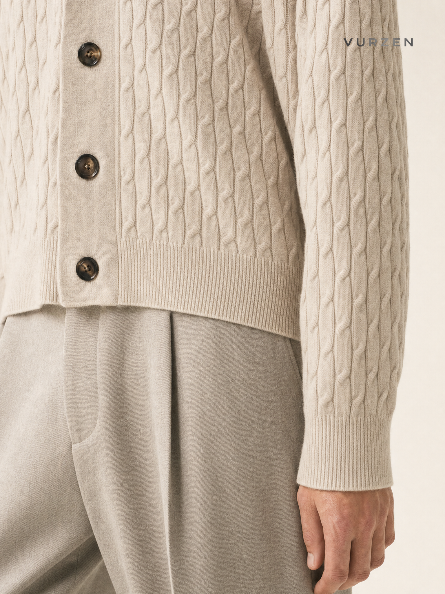Premium 100% Wool Men’s Cardigan Sweater detail