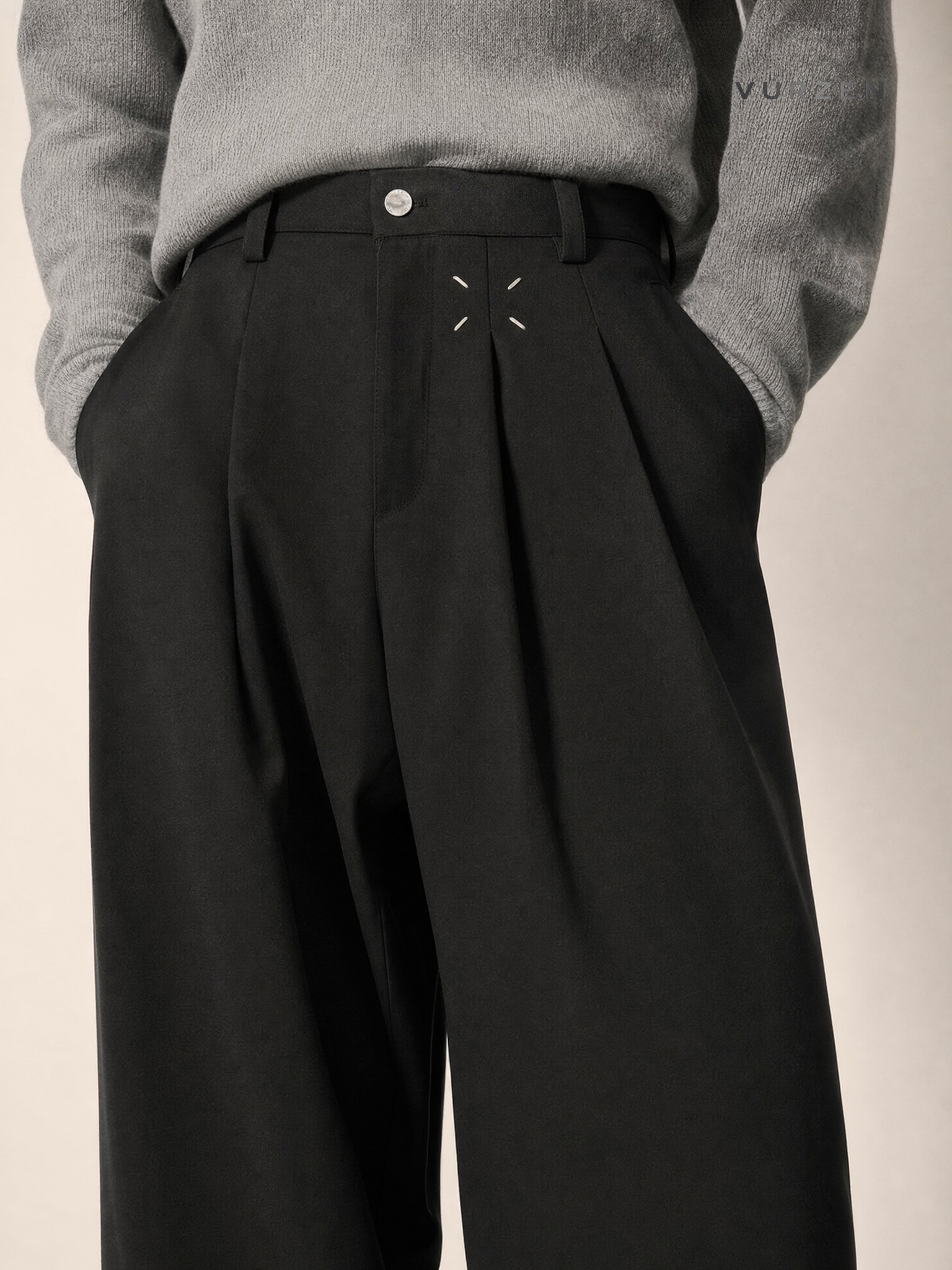Magila Cleanfit Black Loose Fit Dress Pants detail