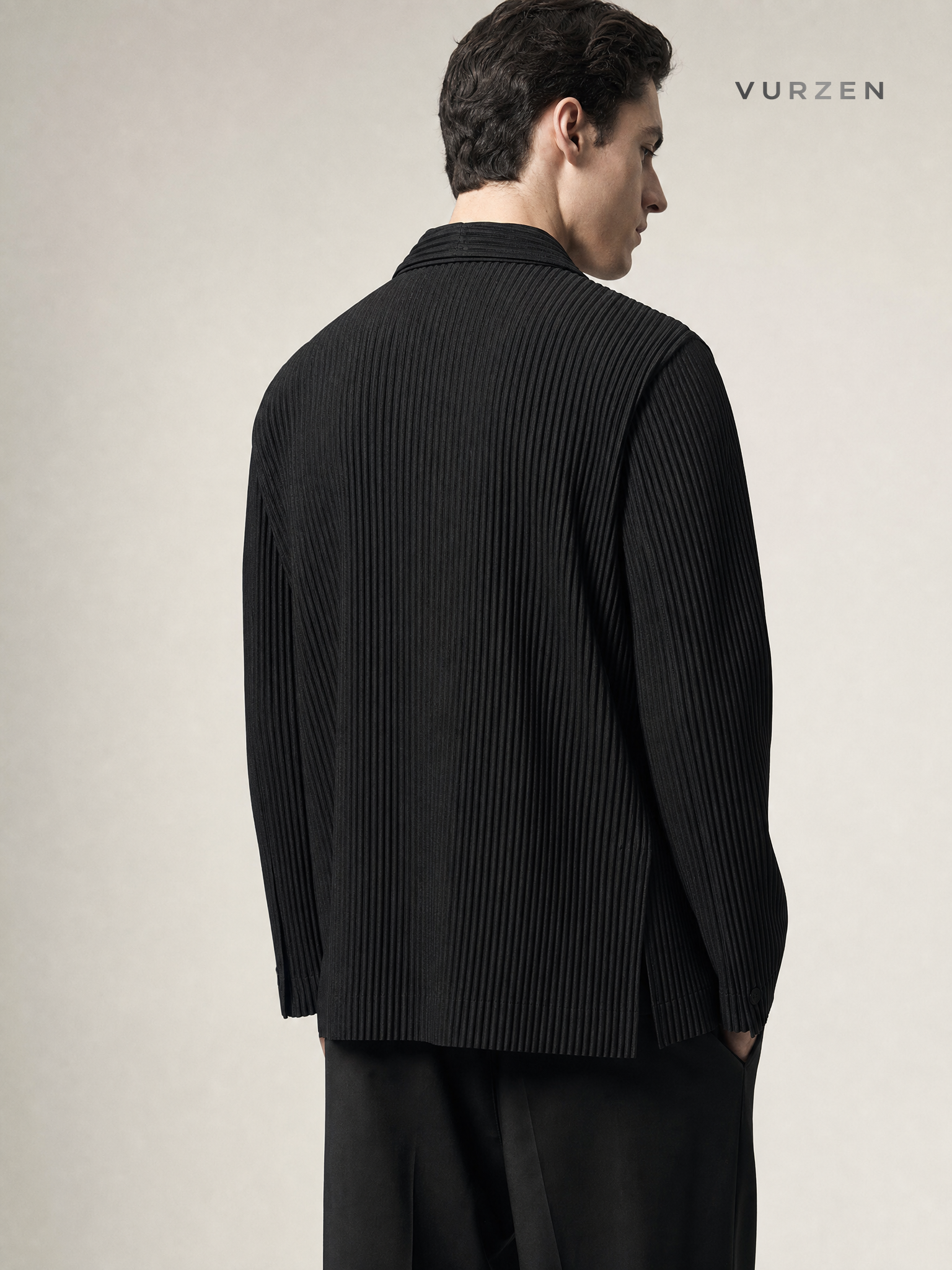 Japanese Miyake Pleated Double-Breasted Blazer detail