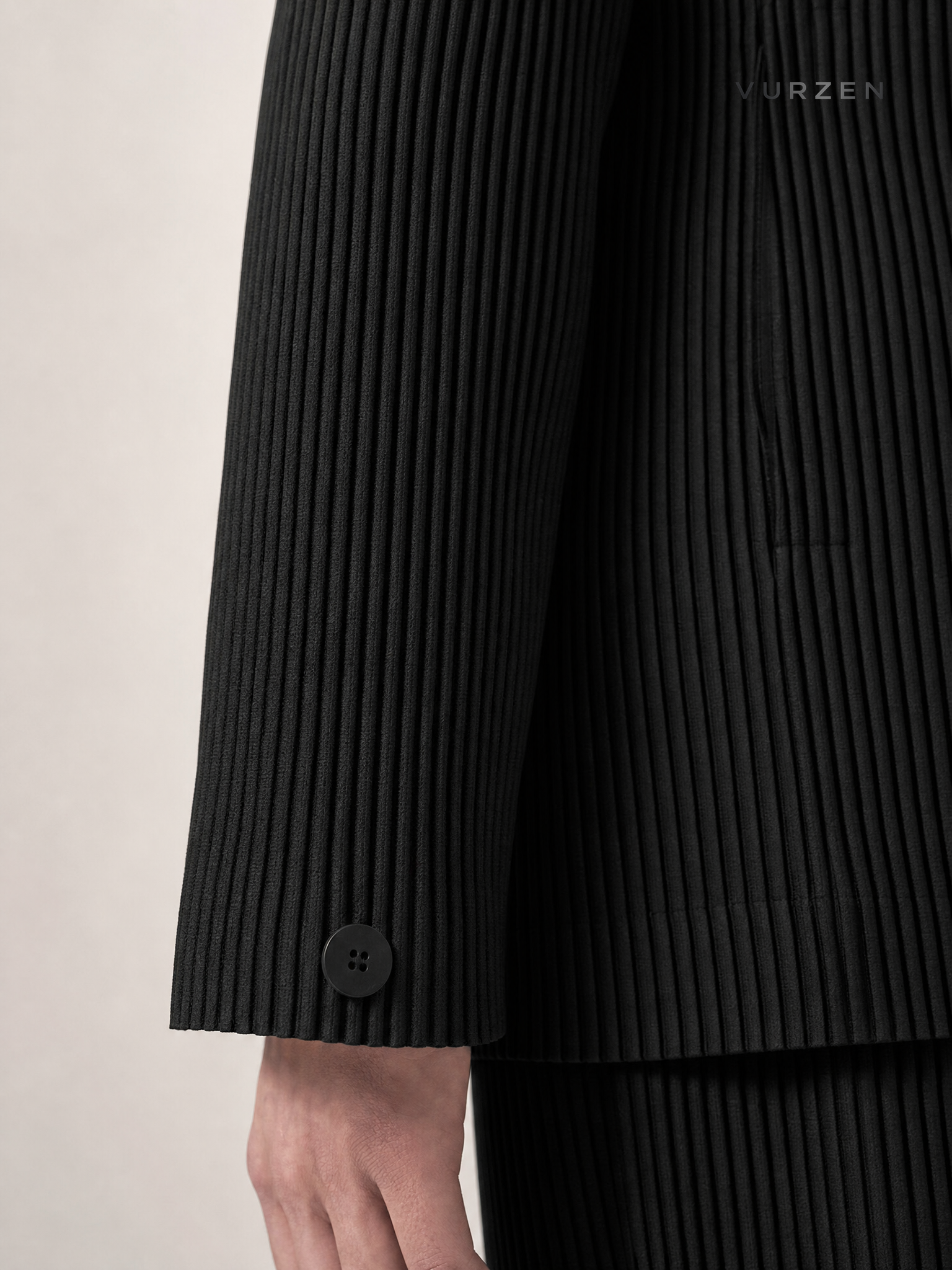 Japanese Miyake Pleated Double-Breasted Blazer detail