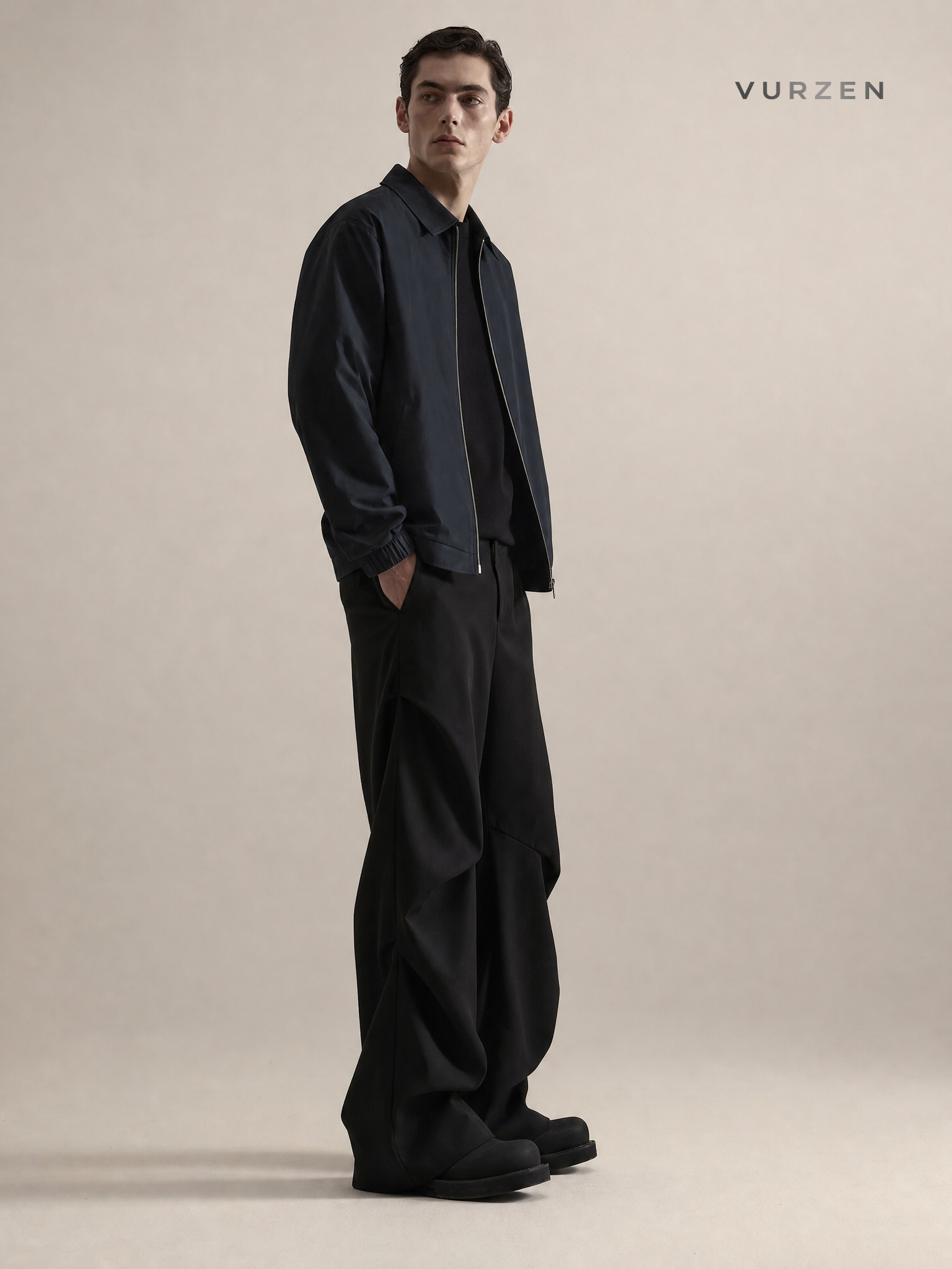 York Zoom Black High-Waist Wide-Leg Casual Pants detail