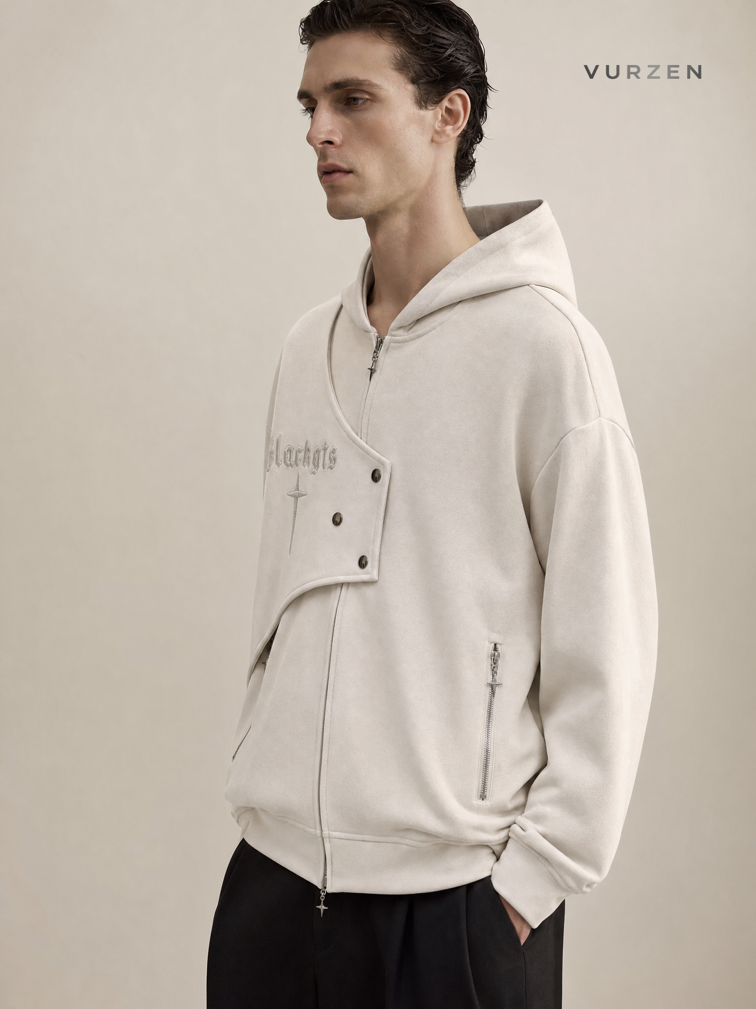 OREETA Casual Polyester Zip-Up Autumn Jacket detail