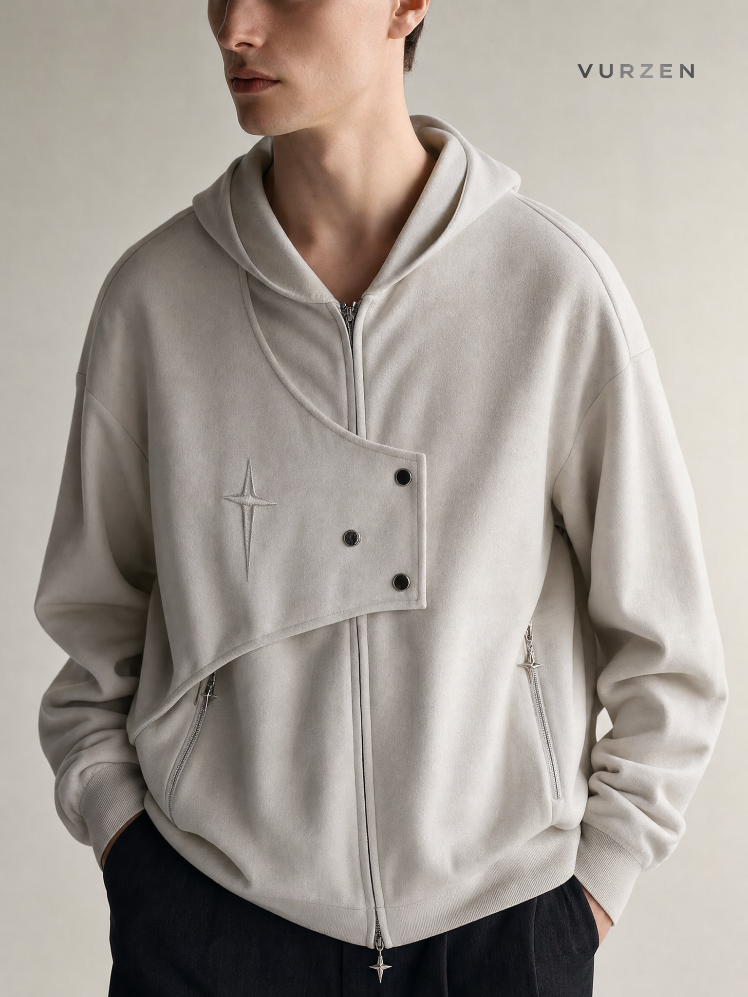 OREETA Casual Polyester Zip-Up Autumn Jacket detail
