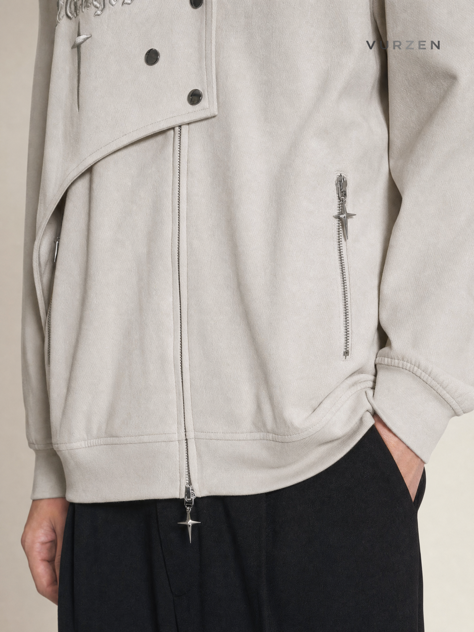 OREETA Casual Polyester Zip-Up Autumn Jacket detail