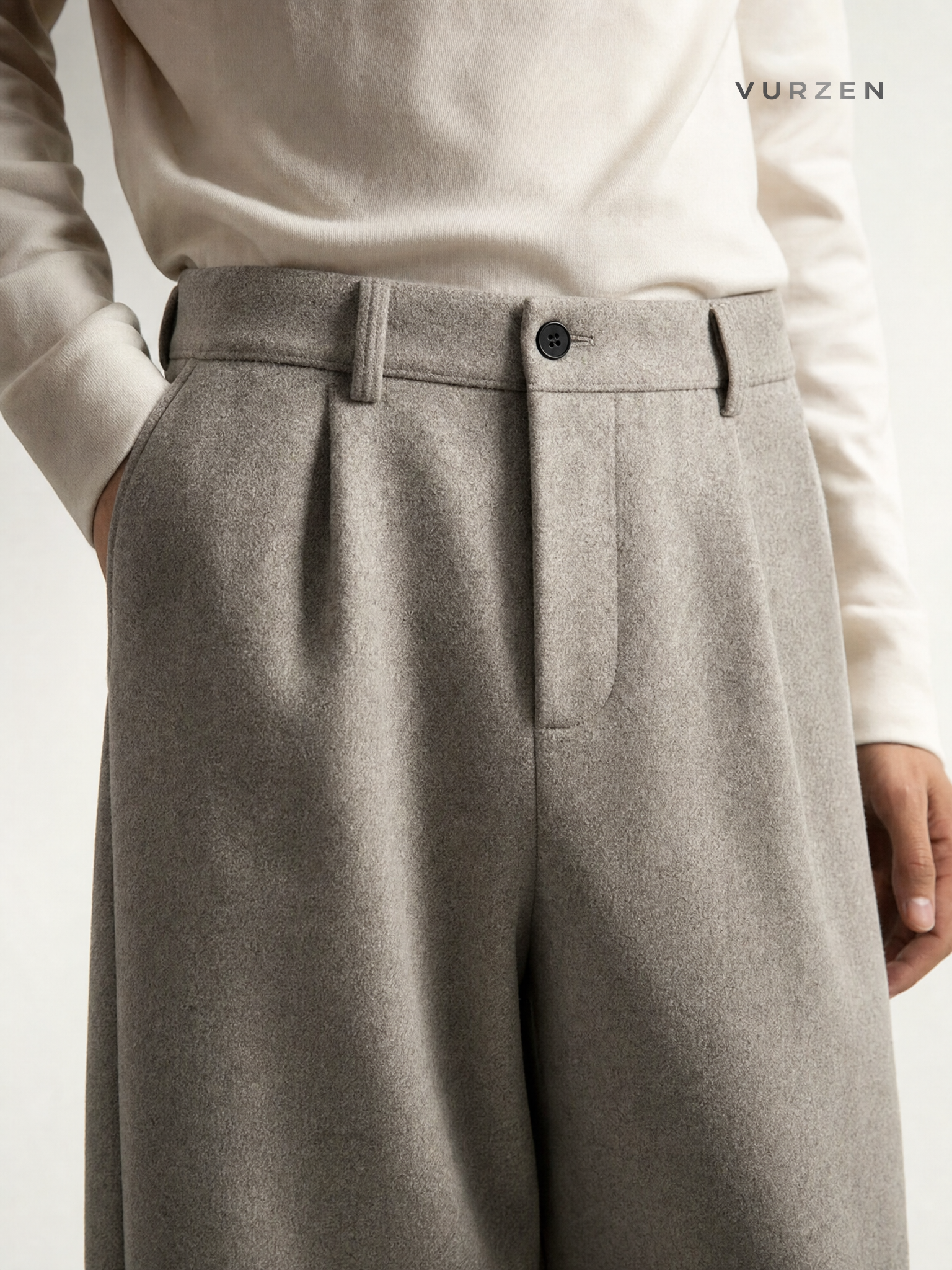 Men’s 360g Heavy Wool Blend Casual Straight Pants detail