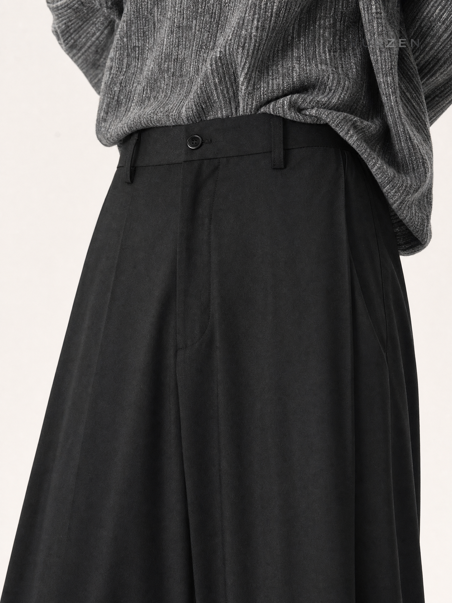 Men's Black Pleated Wide-Leg Spring Autumn Trousers Men