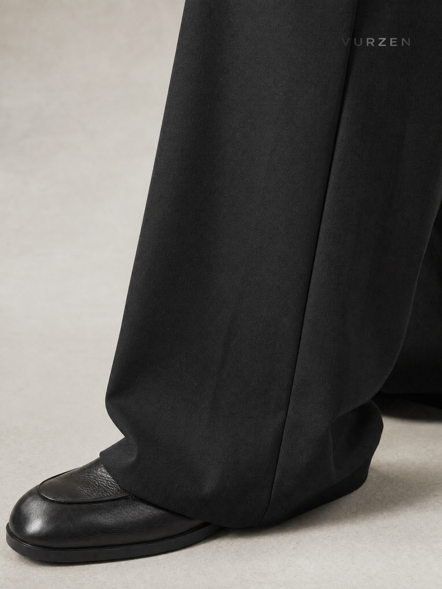 Men's Black Pleated Wide-Leg Spring Autumn Trousers Men