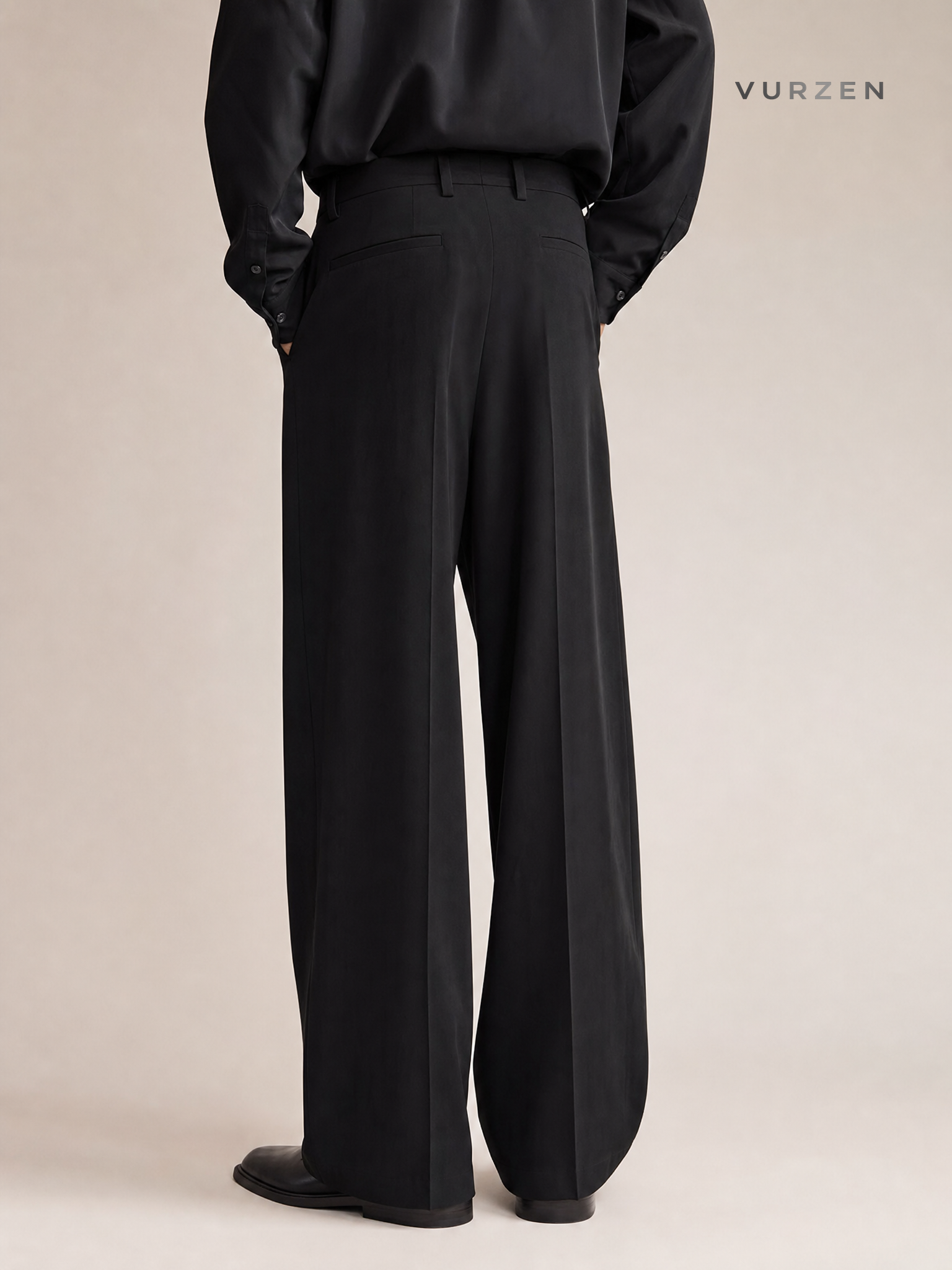 JTFS Relaxed Pleated Wide-Leg Casual Trousers detail
