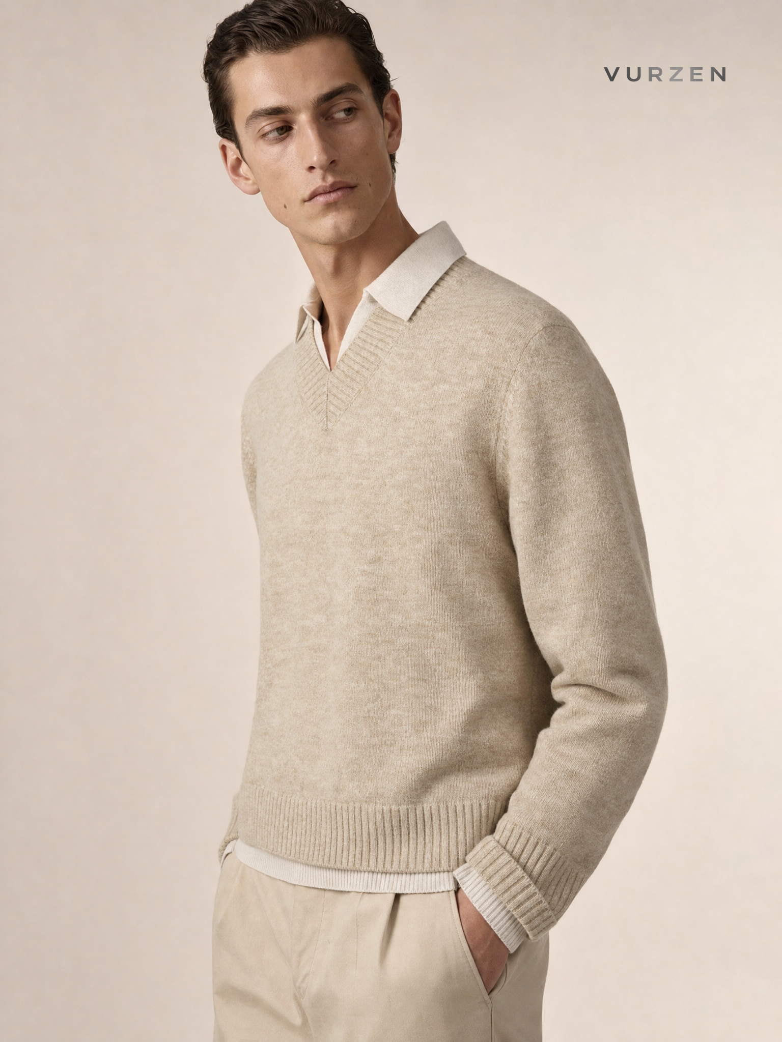 Stay the Night V-Neck Faux Cashmere Polo Sweater detail