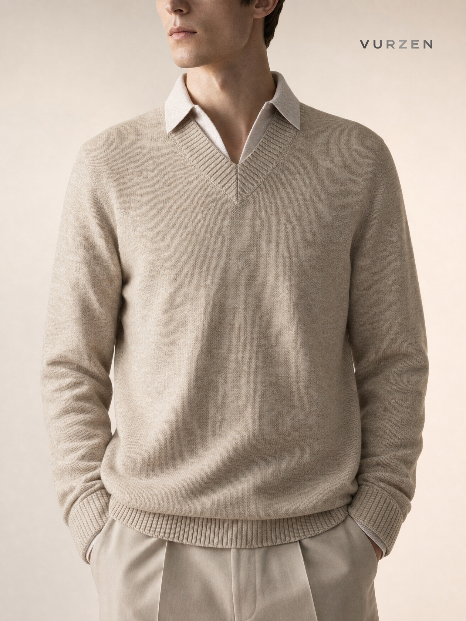 Stay the Night V-Neck Faux Cashmere Polo Sweater detail