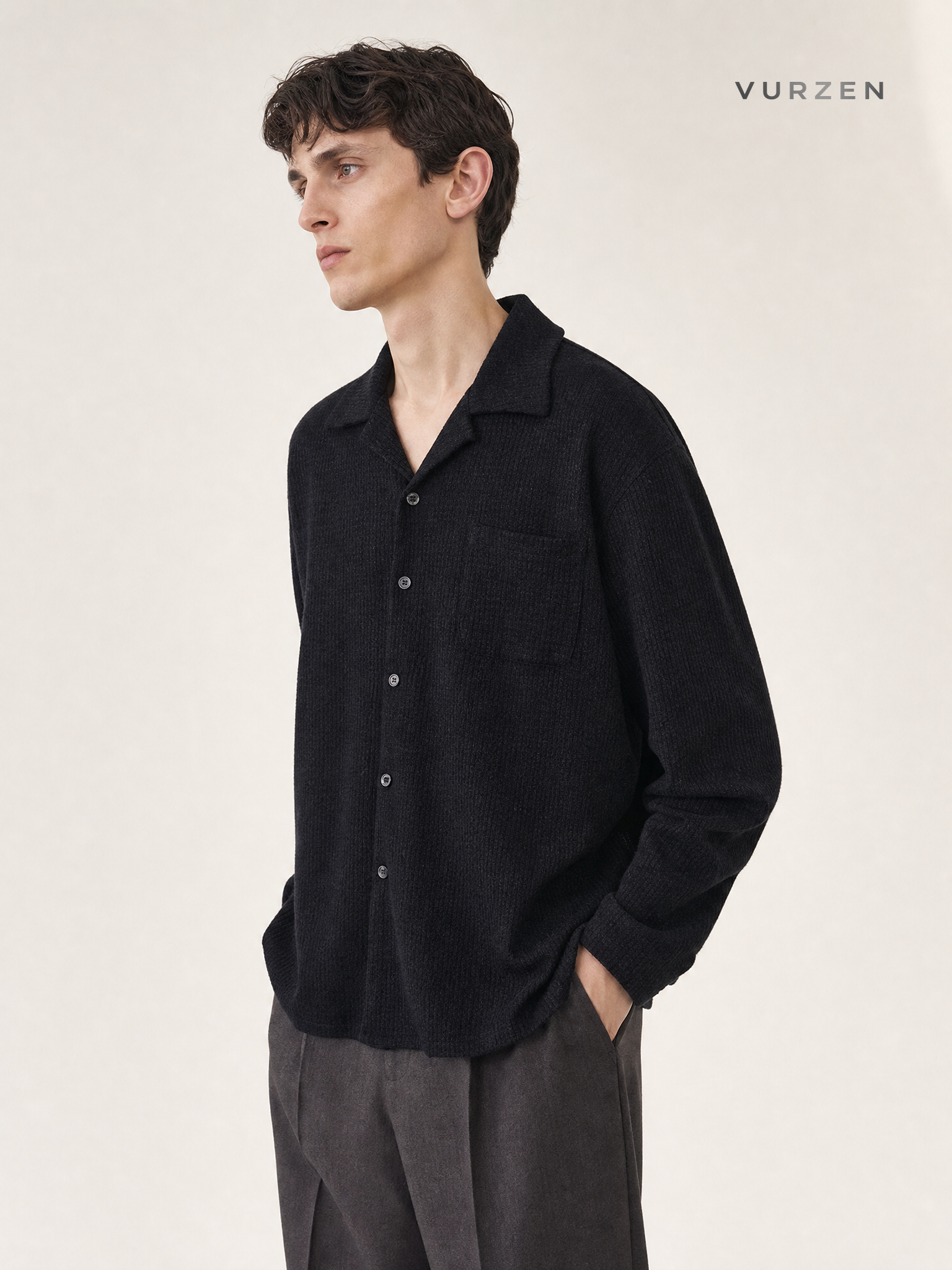 Retro Cuban Collar Long Sleeve Shirt Jacket detail