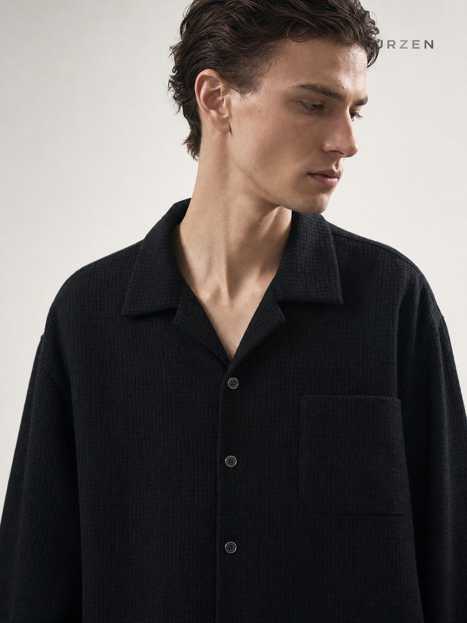 Retro Cuban Collar Long Sleeve Shirt Jacket detail