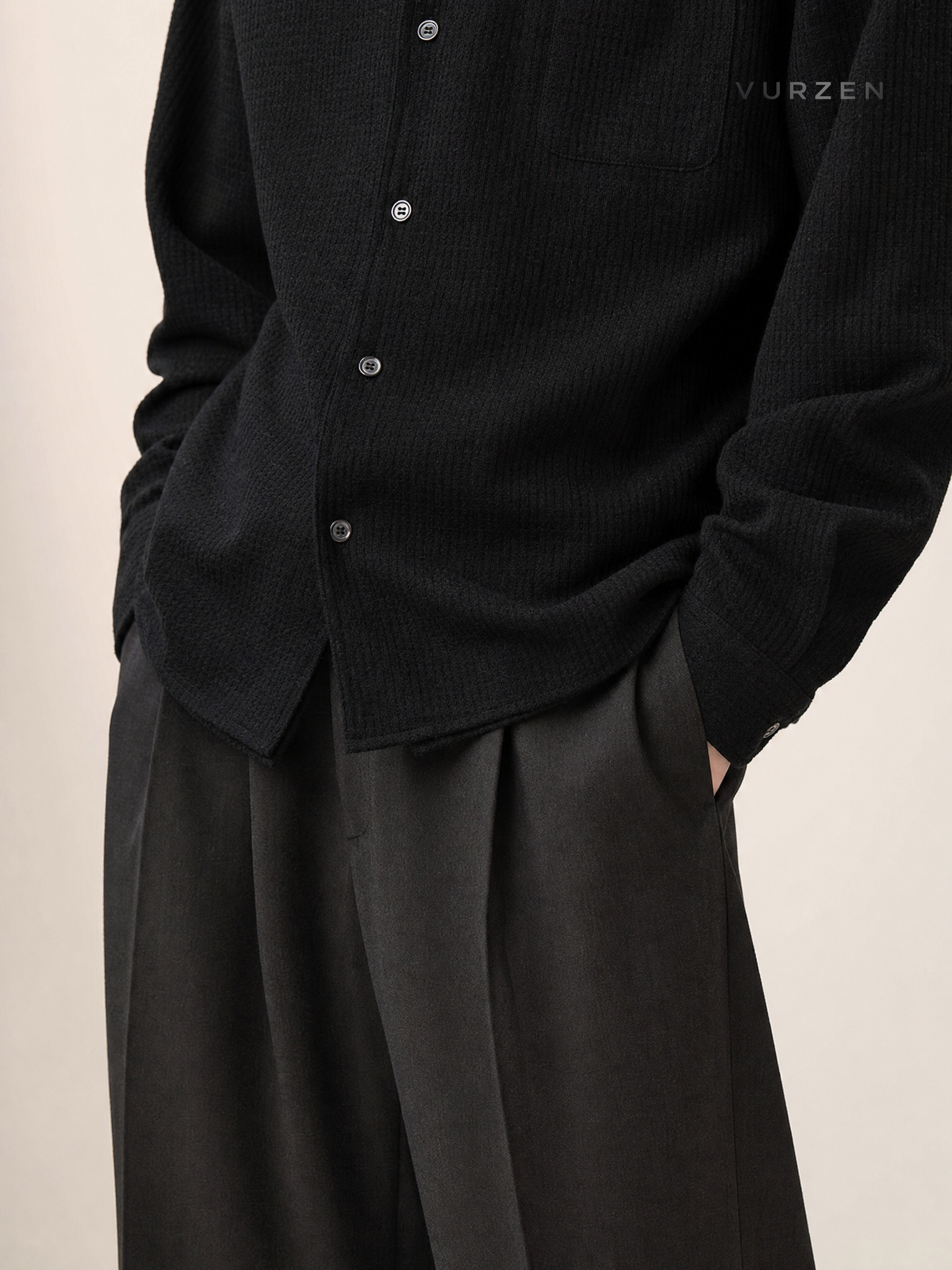 Retro Cuban Collar Long Sleeve Shirt Jacket detail